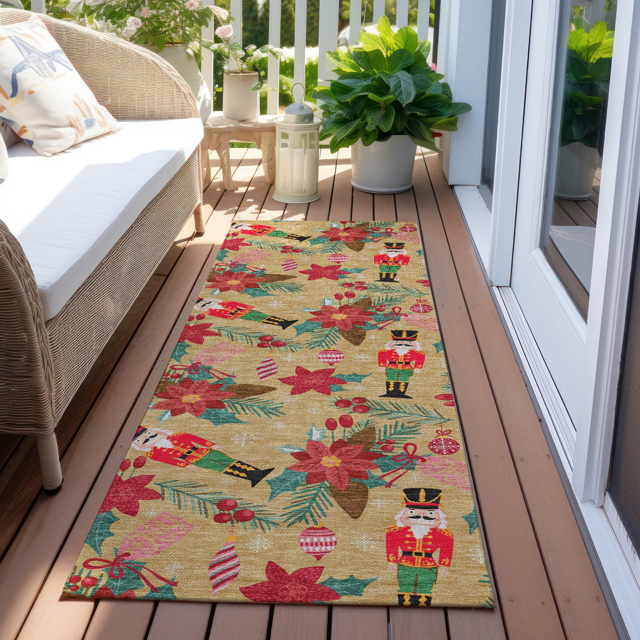 Luxury Machine Washable Indoor/Outdoor Holiday WN30 Gold Rug 2'3" x 7'6" #shape_Runner