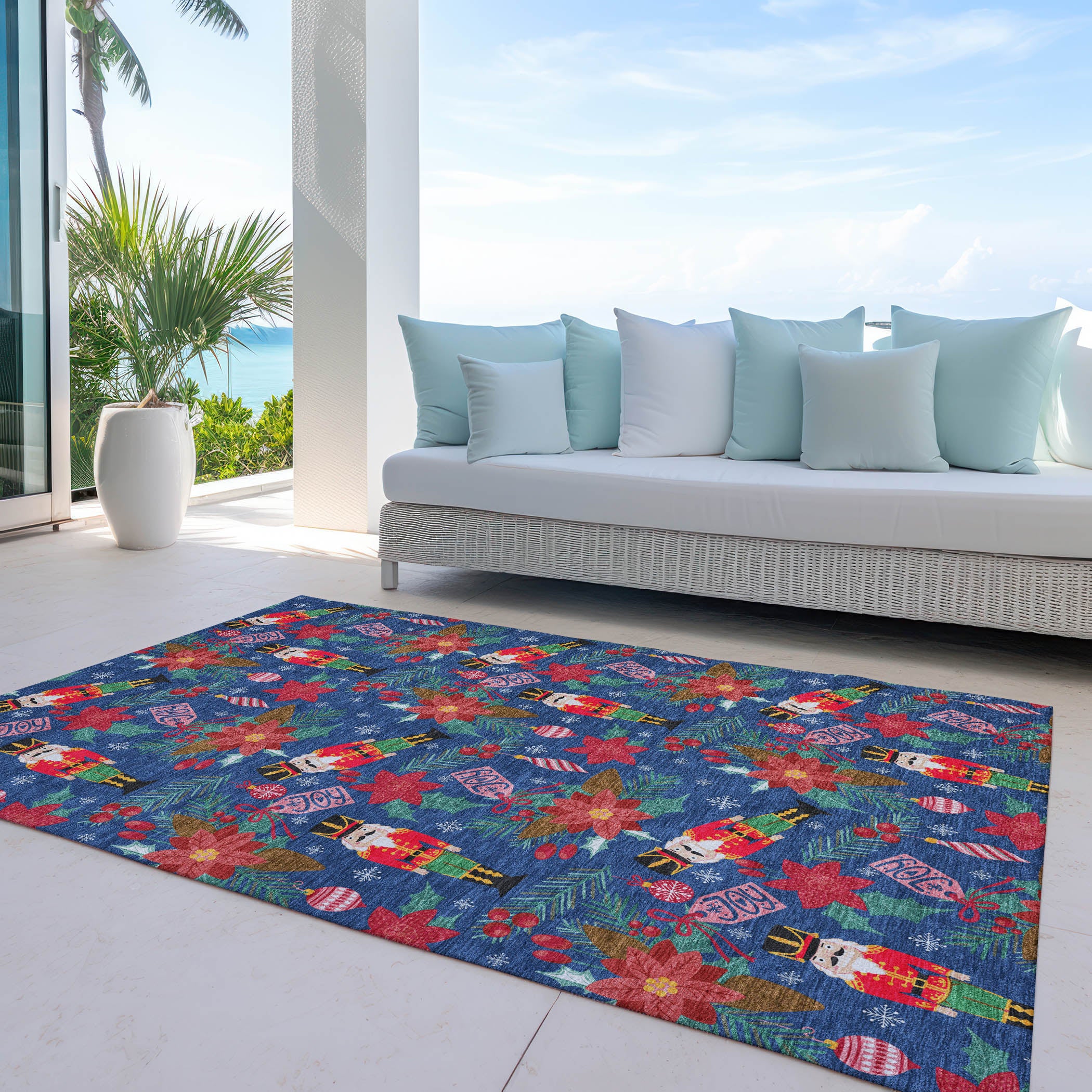 Luxury Machine Washable Indoor/Outdoor Holiday WN30 Navy Blue Rug 2'6" x 3'10" #shape_Rectangle