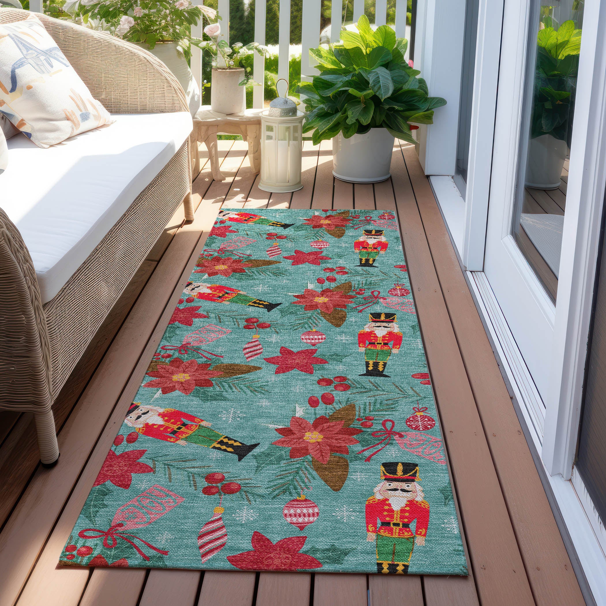 Luxury Machine Washable Indoor/Outdoor Holiday WN30 Teal Rug 2'3" x 7'6" #shape_Runner