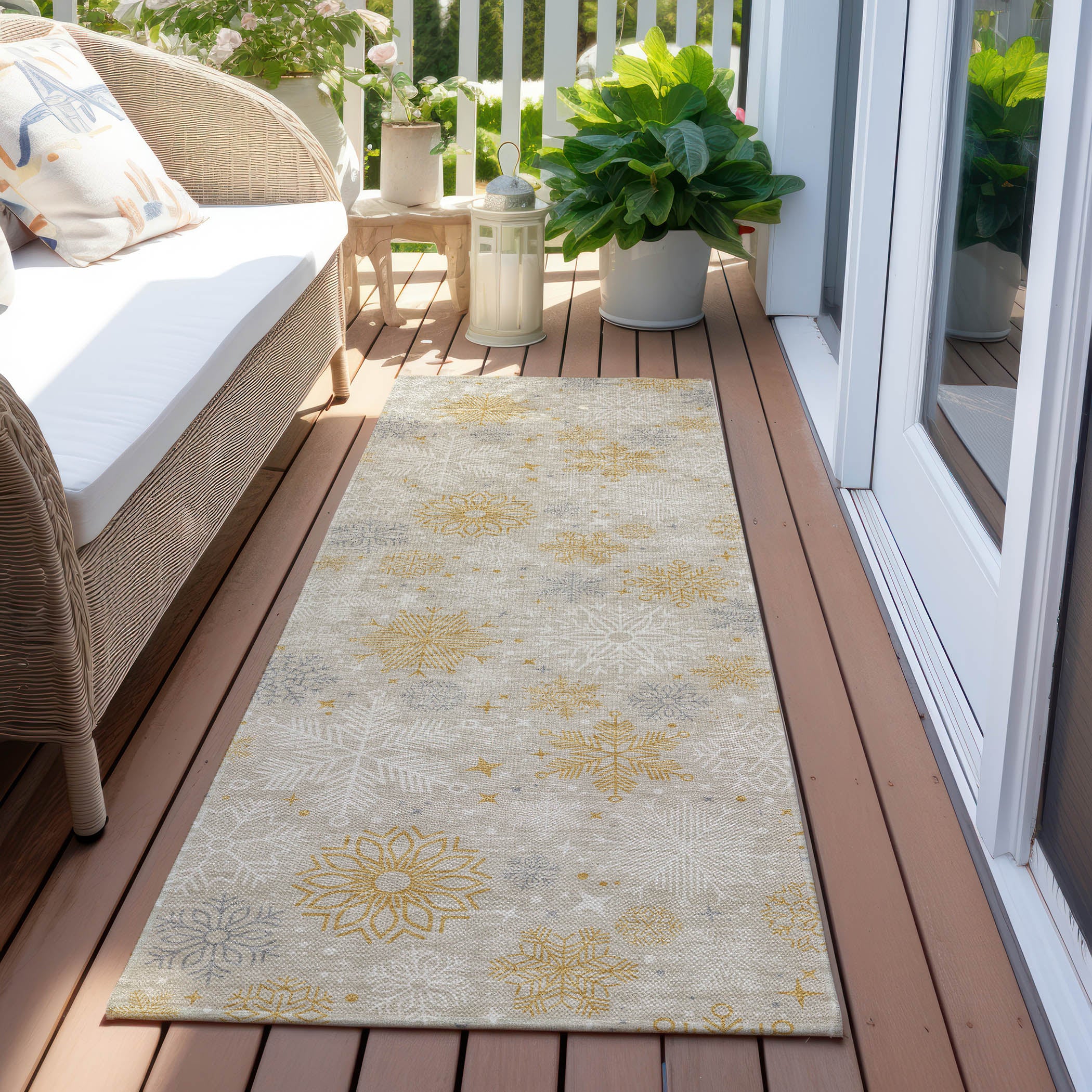 Luxury Machine Washable Indoor/Outdoor Holiday WN31 Beige Ivory Rug 2'3" x 7'6" #shape_Runner