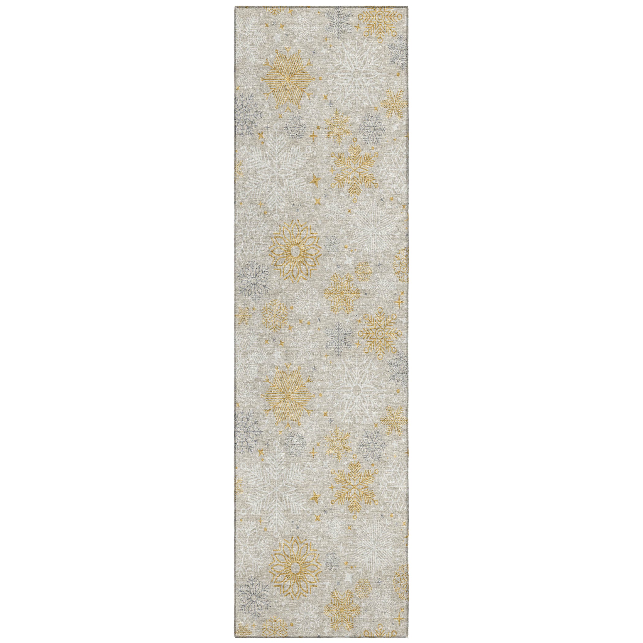 Luxury Machine Washable Indoor/Outdoor Holiday WN31 Beige Ivory Rug 2'3" x 7'6" #shape_Runner