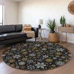Luxury Machine Washable Indoor/Outdoor Holiday WN31 Black Rug 8' x 8' #shape_Round