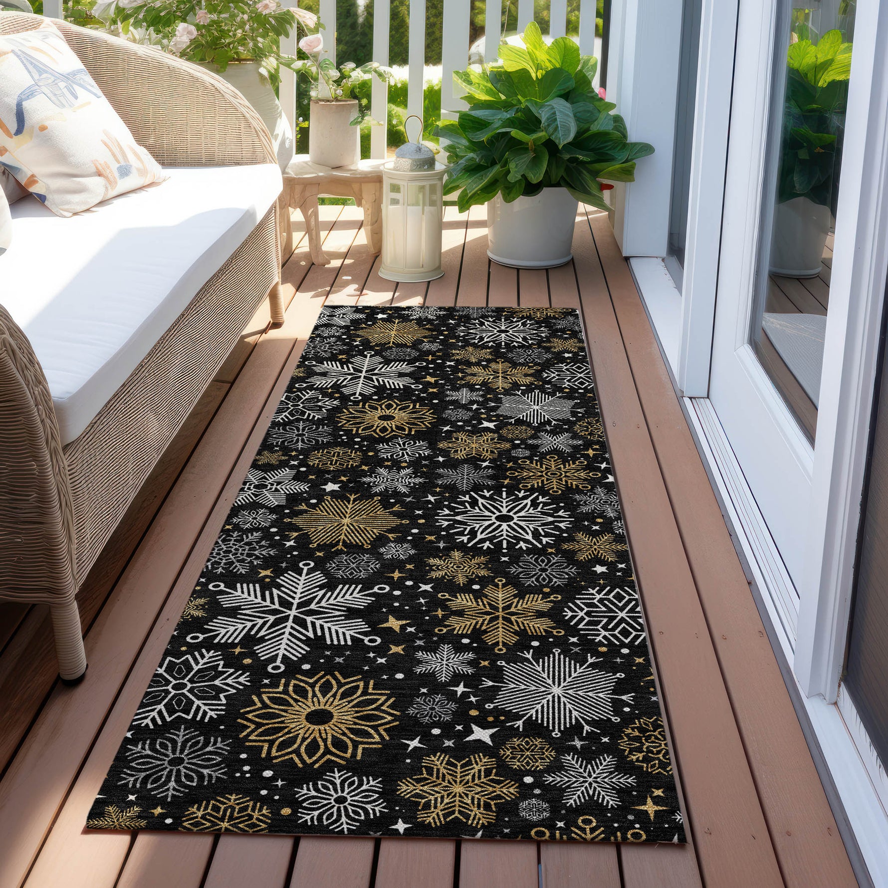 Luxury Machine Washable Indoor/Outdoor Holiday WN31 Black Rug 2'3" x 7'6" #shape_Runner
