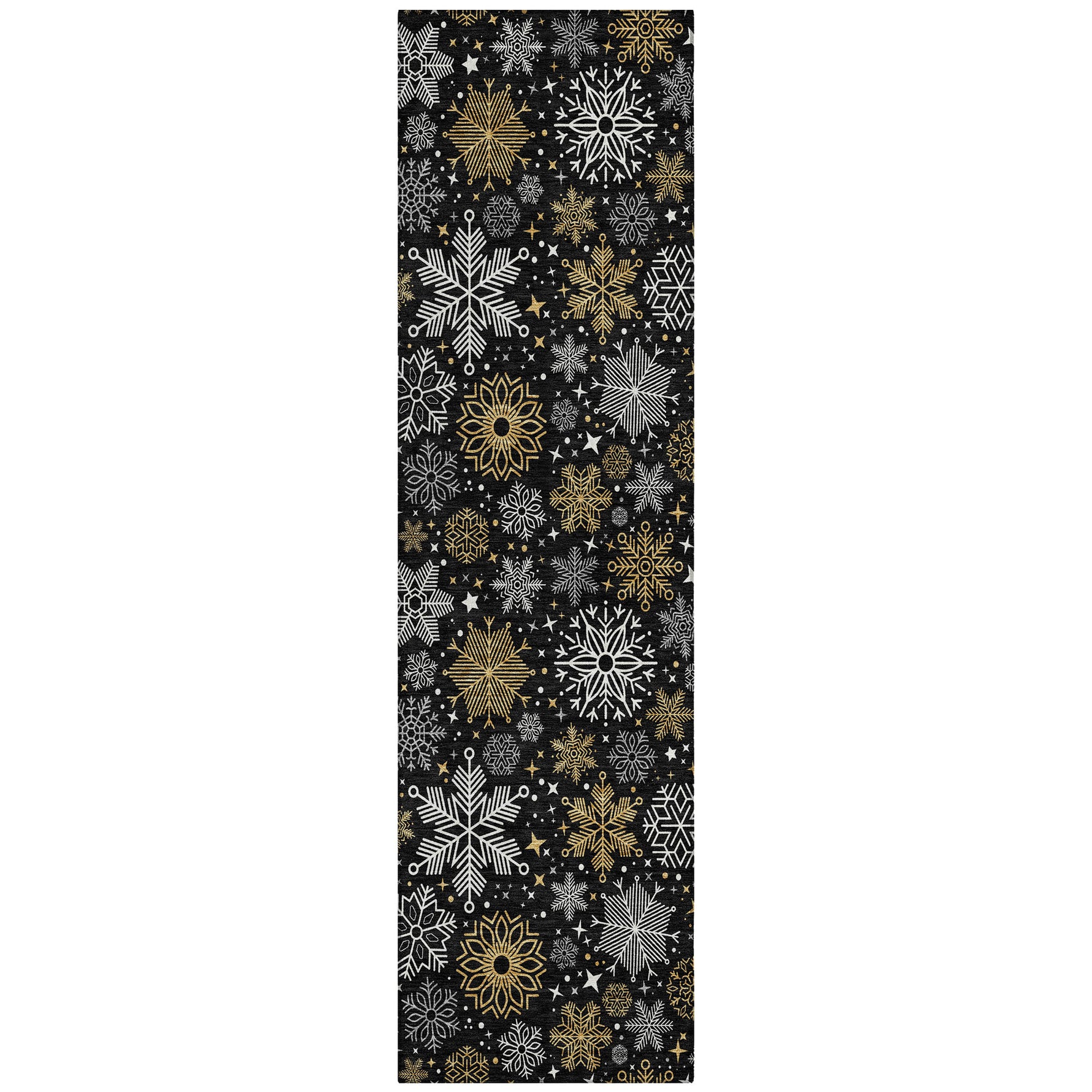 Luxury Machine Washable Indoor/Outdoor Holiday WN31 Black Rug 2'3" x 7'6" #shape_Runner