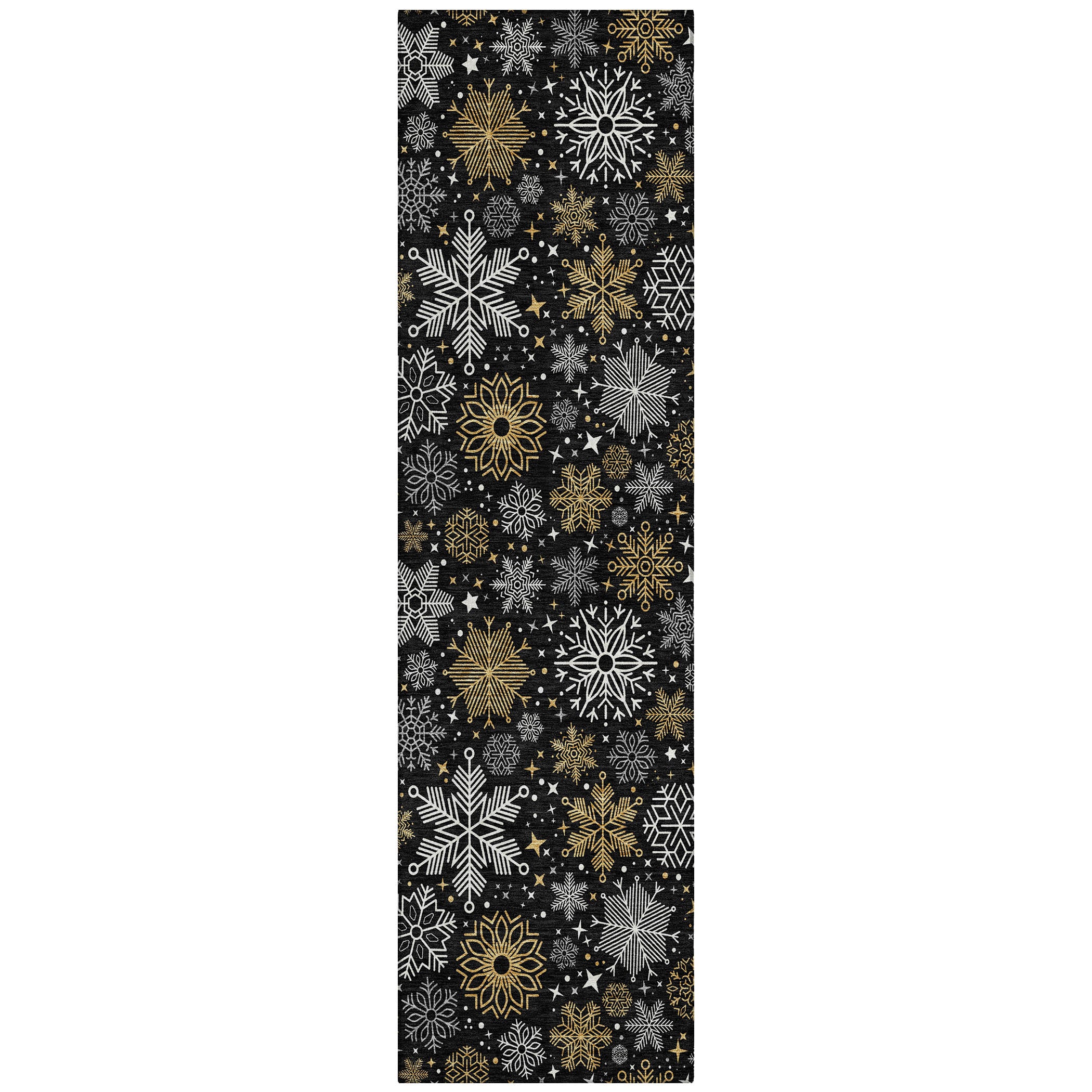 Luxury Machine Washable Indoor/Outdoor Holiday WN31 Black Rug 2'3" x 7'6" #shape_Runner