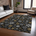 Luxury Machine Washable Indoor/Outdoor Holiday WN31 Black Rug 2'6" x 3'10" #shape_Rectangle
