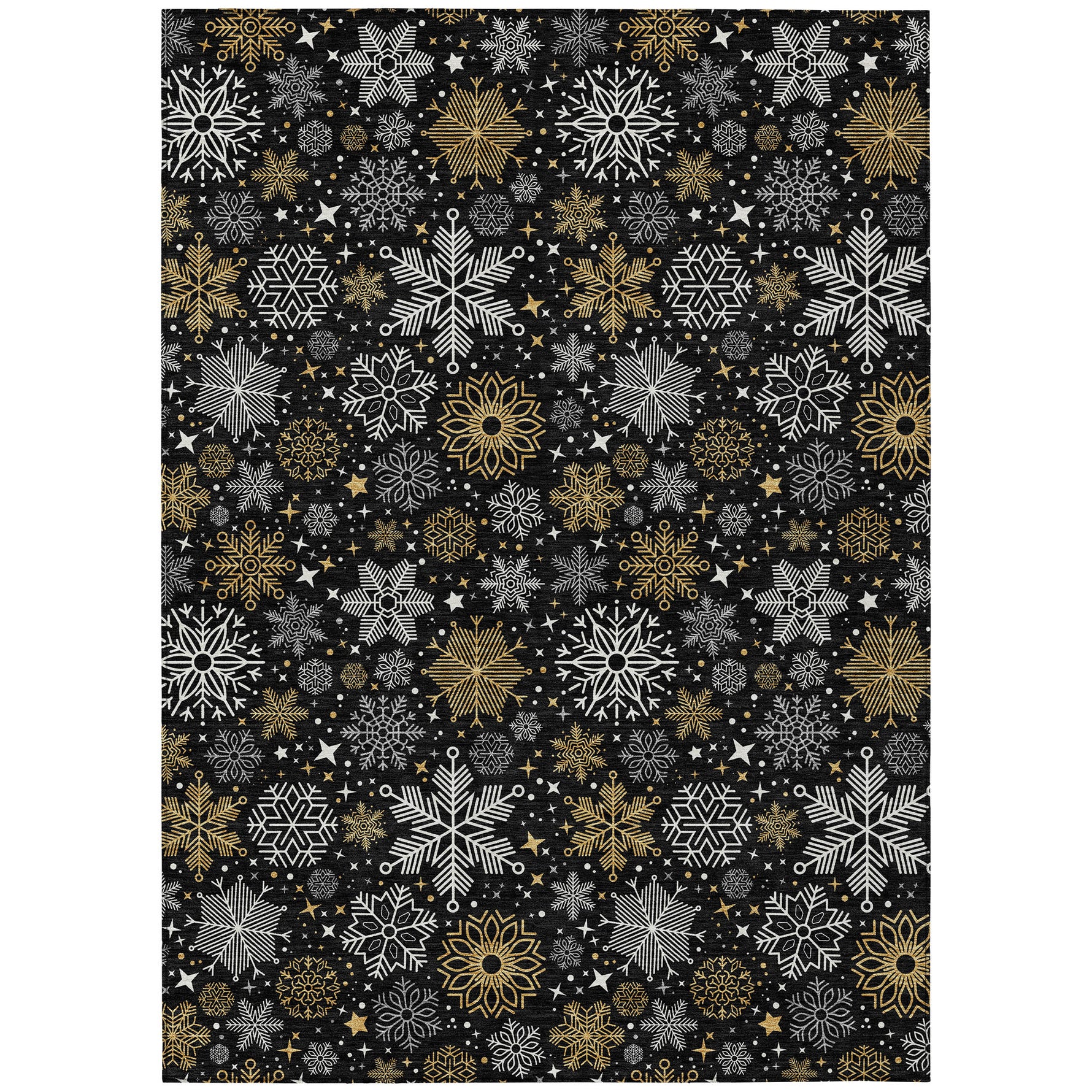 Luxury Machine Washable Indoor/Outdoor Holiday WN31 Black Rug 2'6" x 3'10" #shape_Rectangle
