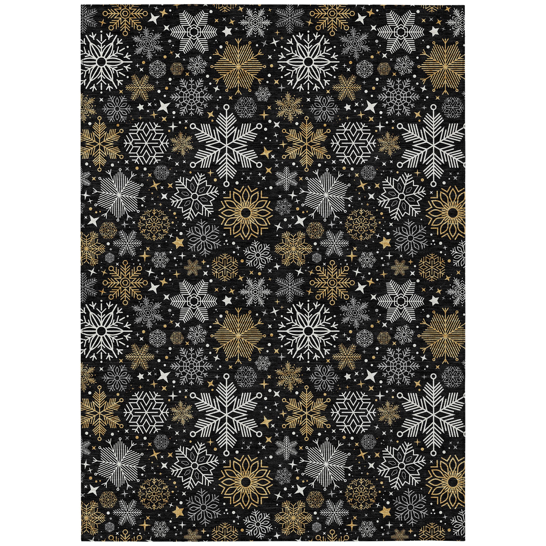 Luxury Machine Washable Indoor/Outdoor Holiday WN31 Black Rug 2'6" x 3'10" #shape_Rectangle