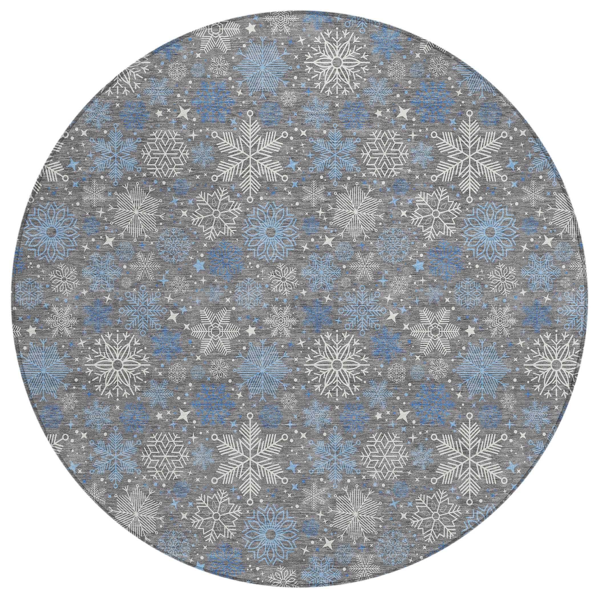 Luxury Machine Washable Indoor/Outdoor Holiday WN31 Gray Rug 8' x 8' #shape_Round