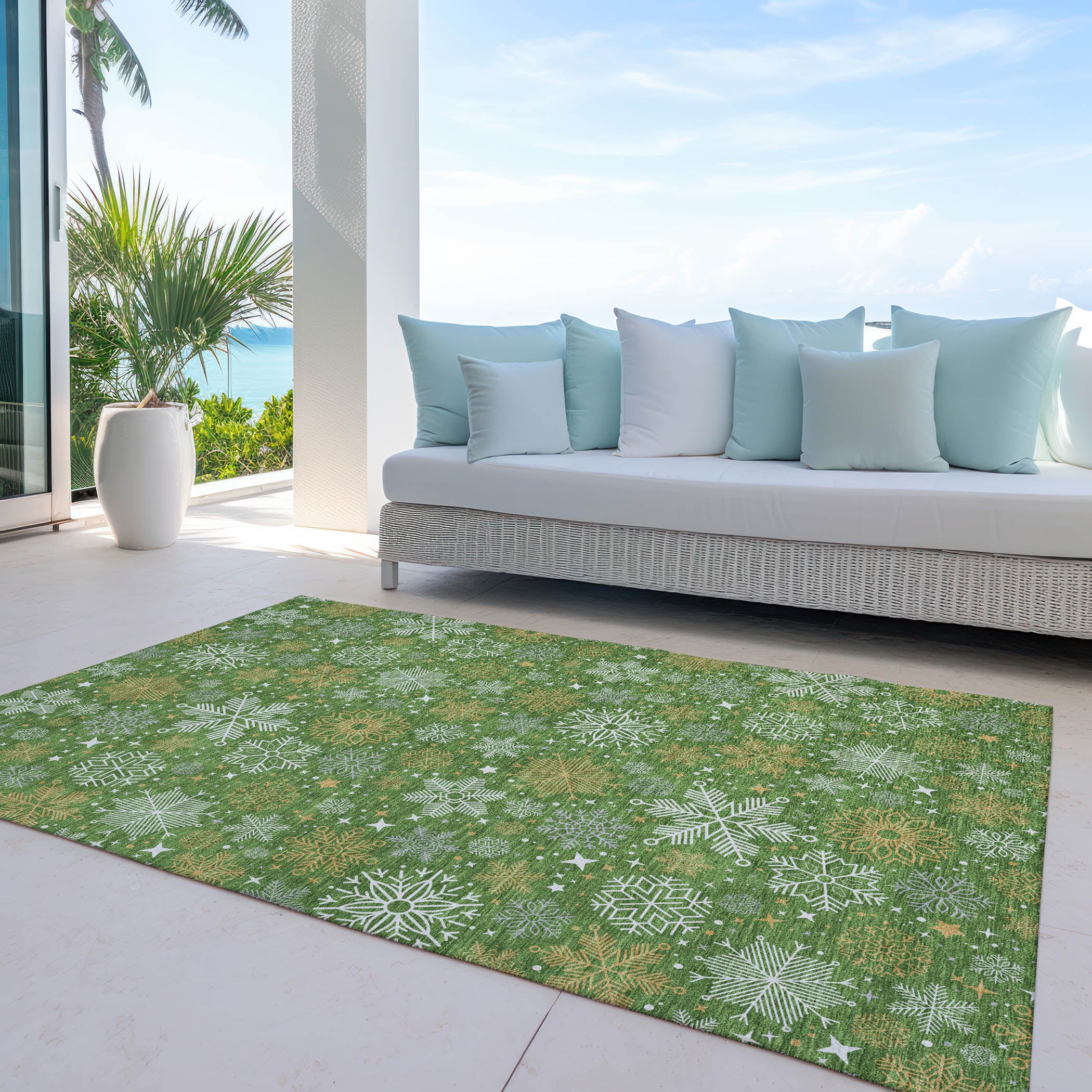 Luxury Machine Washable Indoor/Outdoor Holiday WN31 Green Rug 2'6" x 3'10" #shape_Rectangle