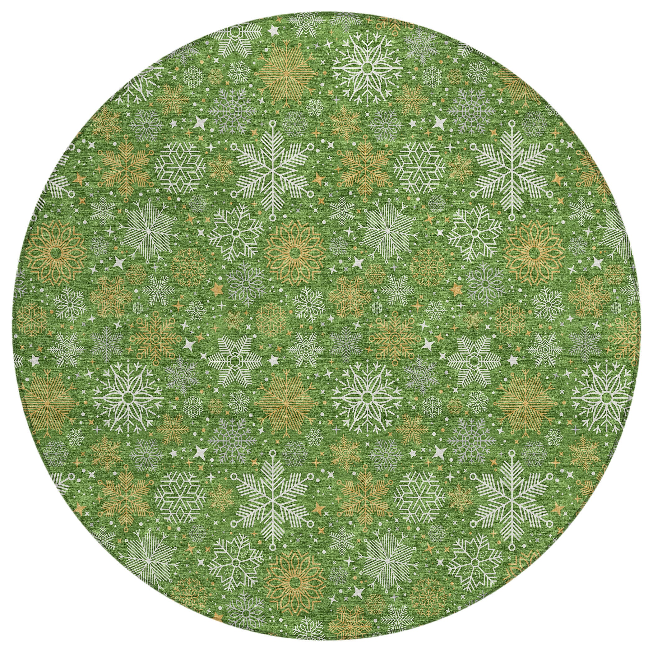 Luxury Machine Washable Indoor/Outdoor Holiday WN31 Green Rug 8' x 8' #shape_Round