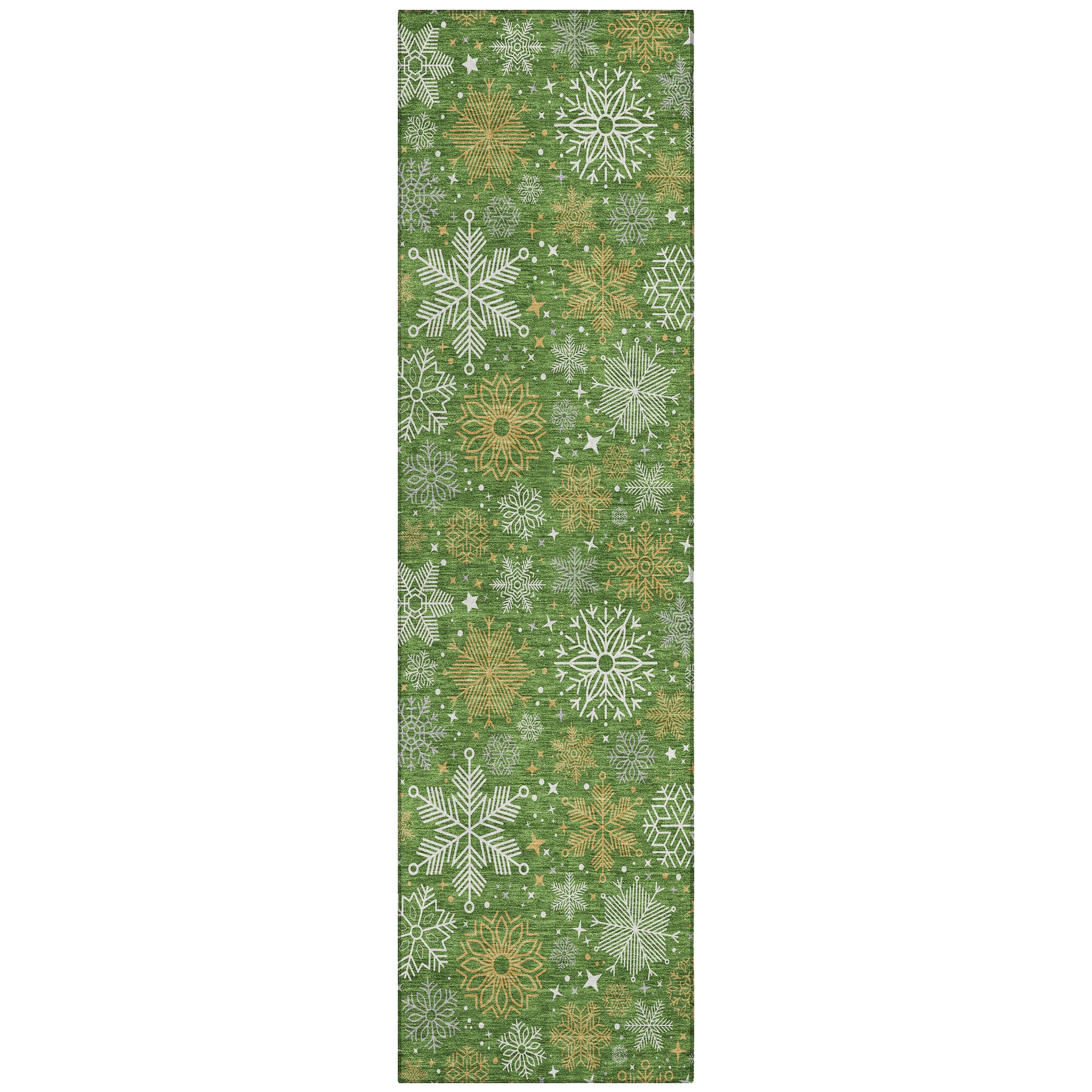 Luxury Machine Washable Indoor/Outdoor Holiday WN31 Green Rug 2'3" x 7'6" #shape_Runner