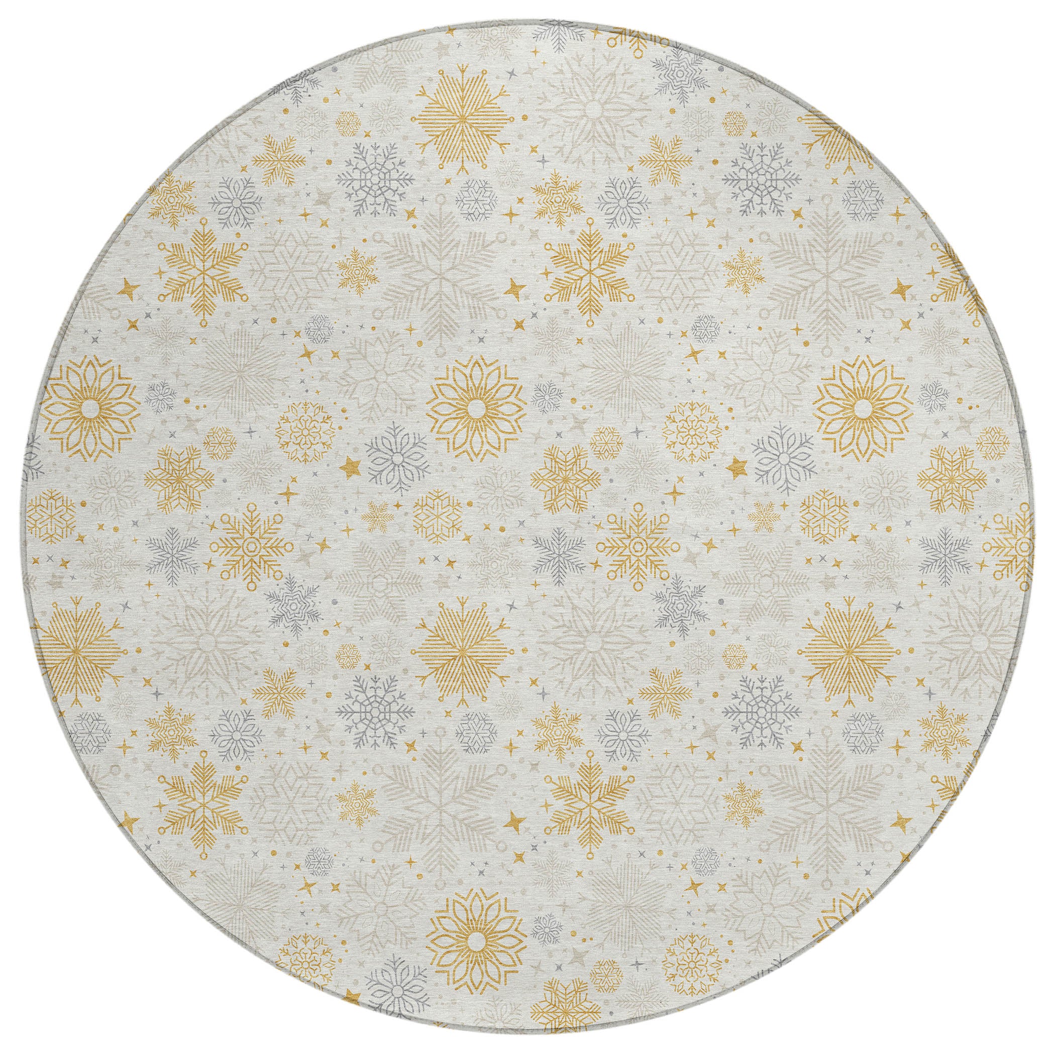 Luxury Machine Washable Indoor/Outdoor Holiday WN31 Ivory Rug 8' x 8' #shape_Round