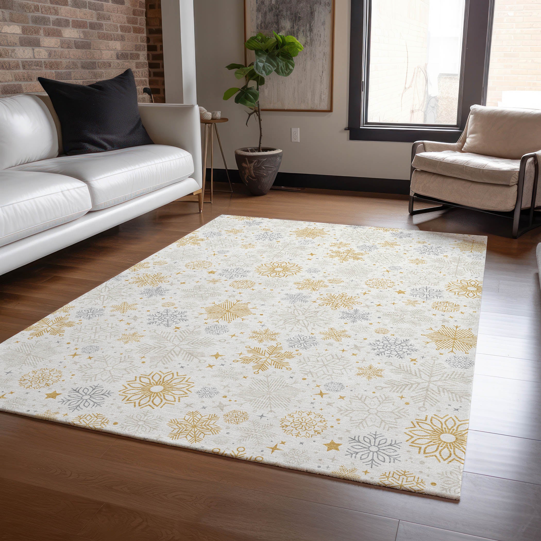 Luxury Machine Washable Indoor/Outdoor Holiday WN31 Ivory Rug 2'6" x 3'10" #shape_Rectangle