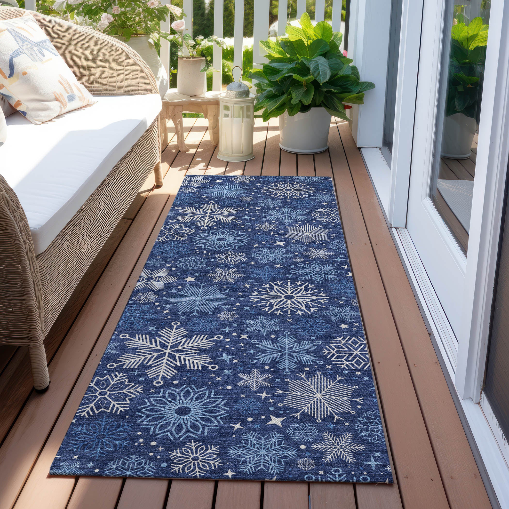 Luxury Machine Washable Indoor/Outdoor Holiday WN31 Navy Blue Rug 2'3" x 7'6" #shape_Runner