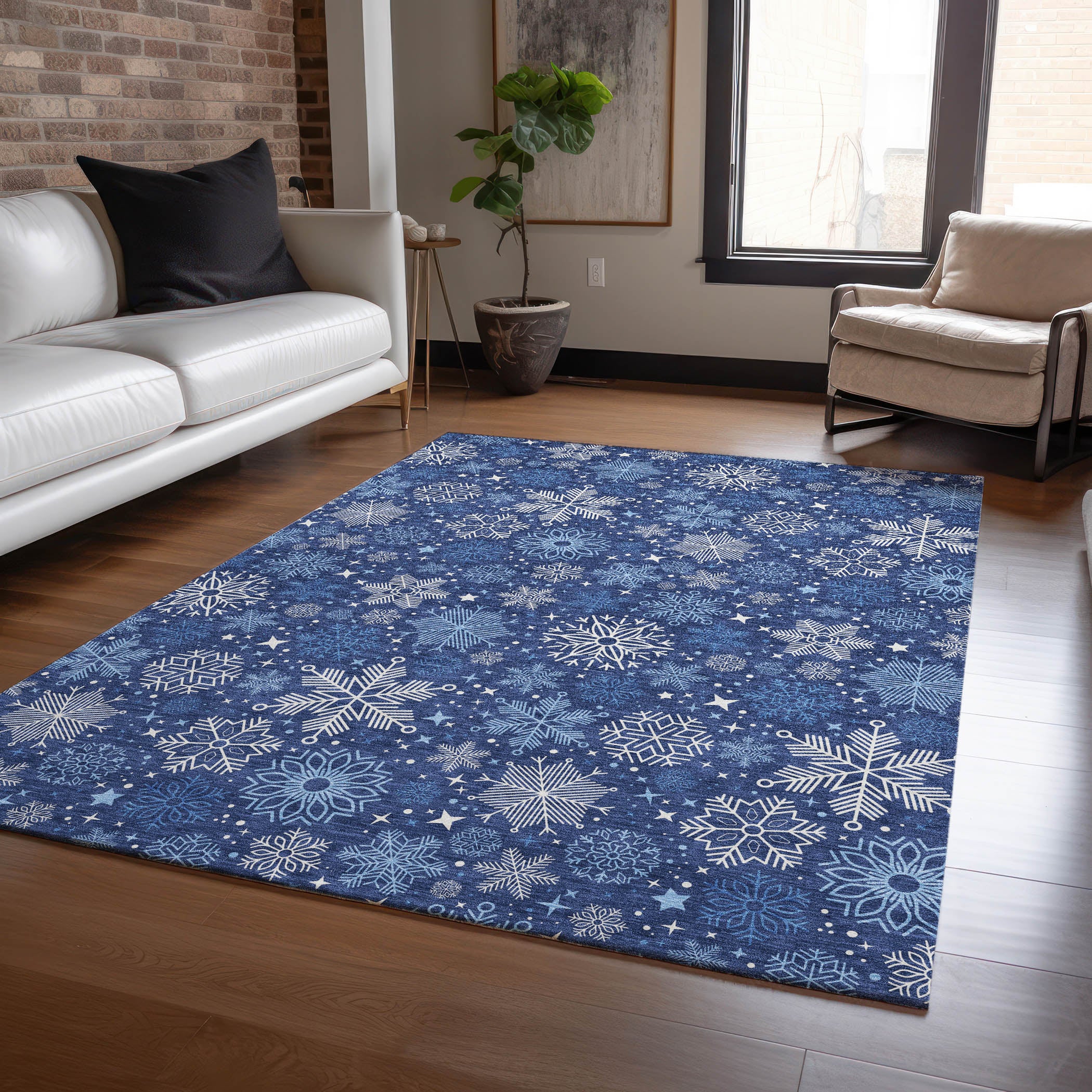 Luxury Machine Washable Indoor/Outdoor Holiday WN31 Navy Blue Rug 2'6" x 3'10" #shape_Rectangle