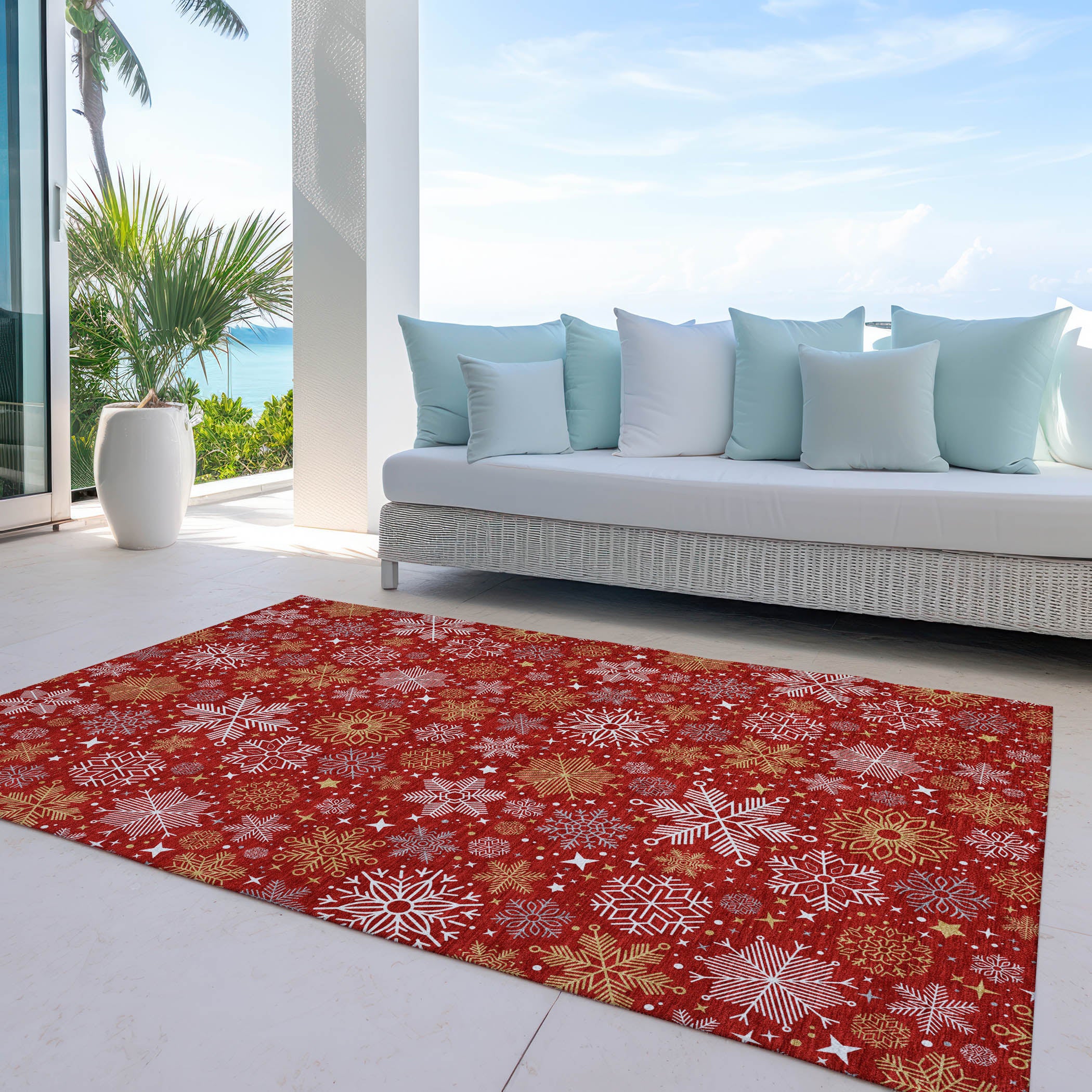 Luxury Machine Washable Indoor/Outdoor Holiday WN31 Red Rug 2'6" x 3'10" #shape_Rectangle