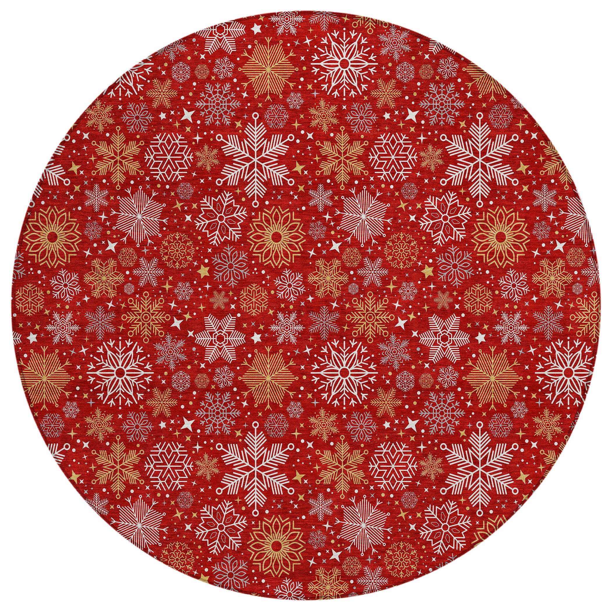 Luxury Machine Washable Indoor/Outdoor Holiday WN31 Red Rug 8' x 8' #shape_Round