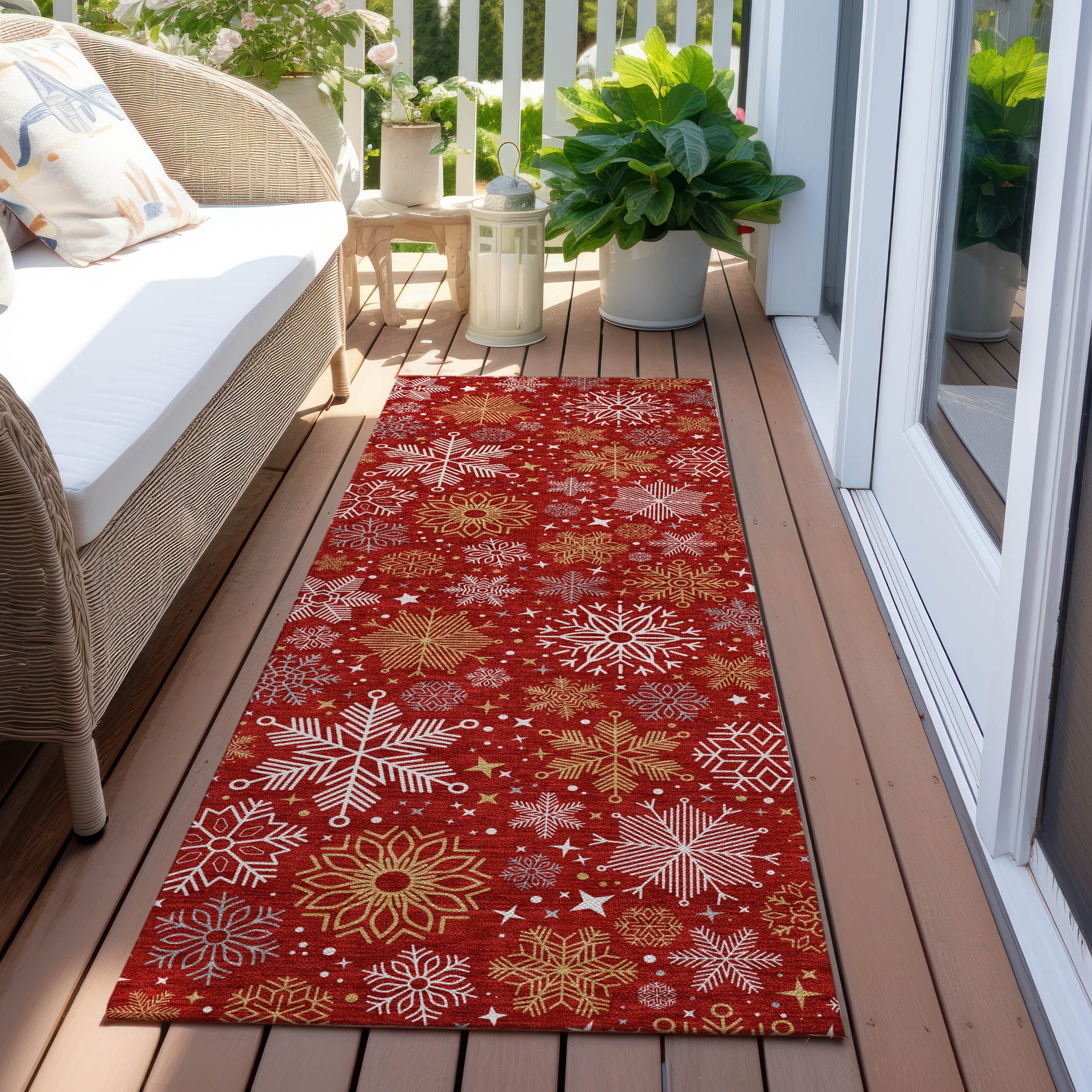 Luxury Machine Washable Indoor/Outdoor Holiday WN31 Red Rug 2'3" x 7'6" #shape_Runner
