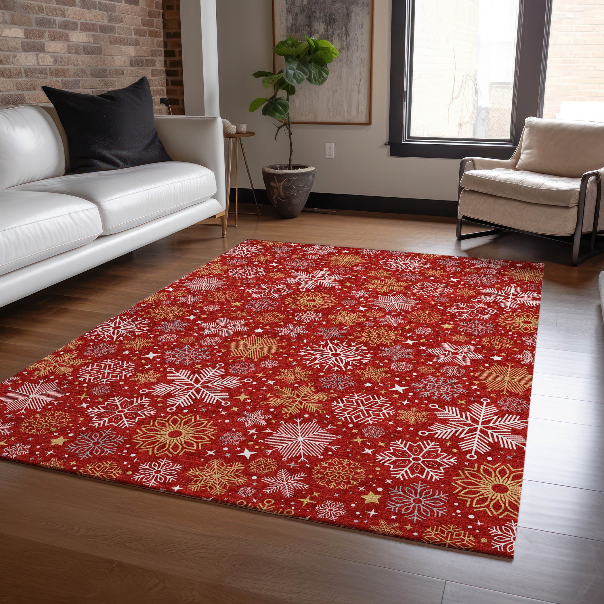 Luxury Machine Washable Indoor/Outdoor Holiday WN31 Red Rug 2'6" x 3'10" #shape_Rectangle