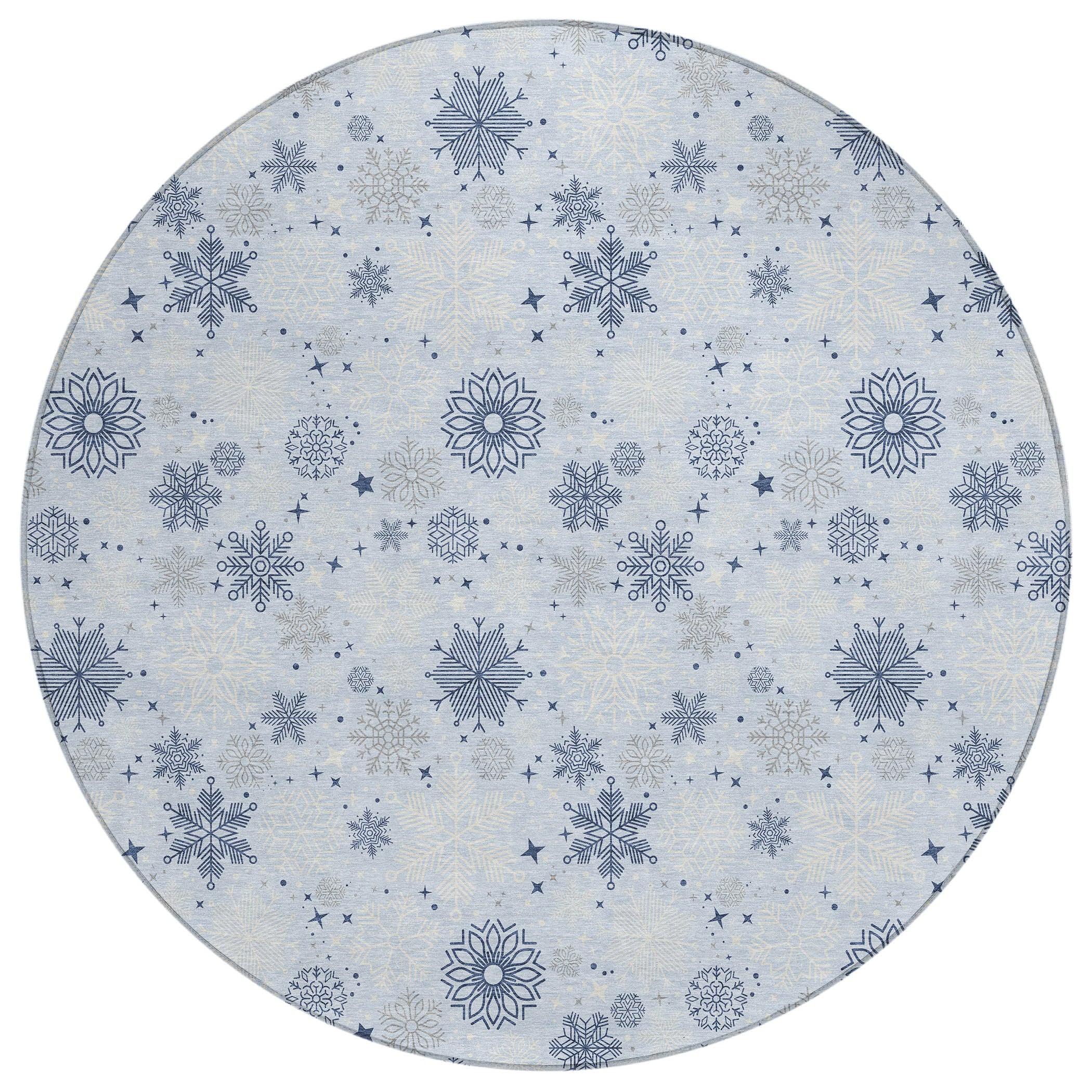 Luxury Machine Washable Indoor/Outdoor Holiday WN31 Sky Blue Rug 8' x 8' #shape_Round