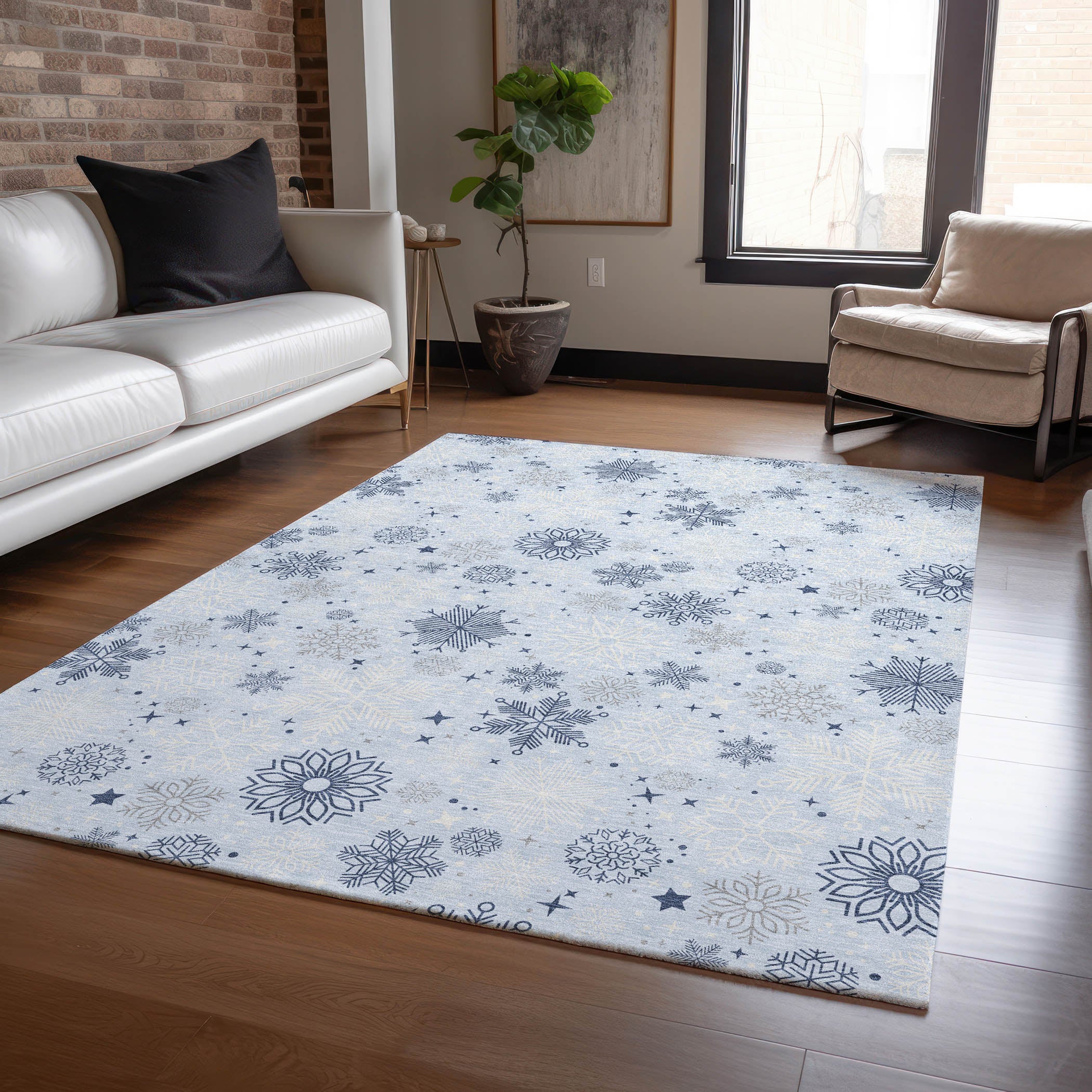 Luxury Machine Washable Indoor/Outdoor Holiday WN31 Sky Blue Rug 2'6" x 3'10" #shape_Rectangle