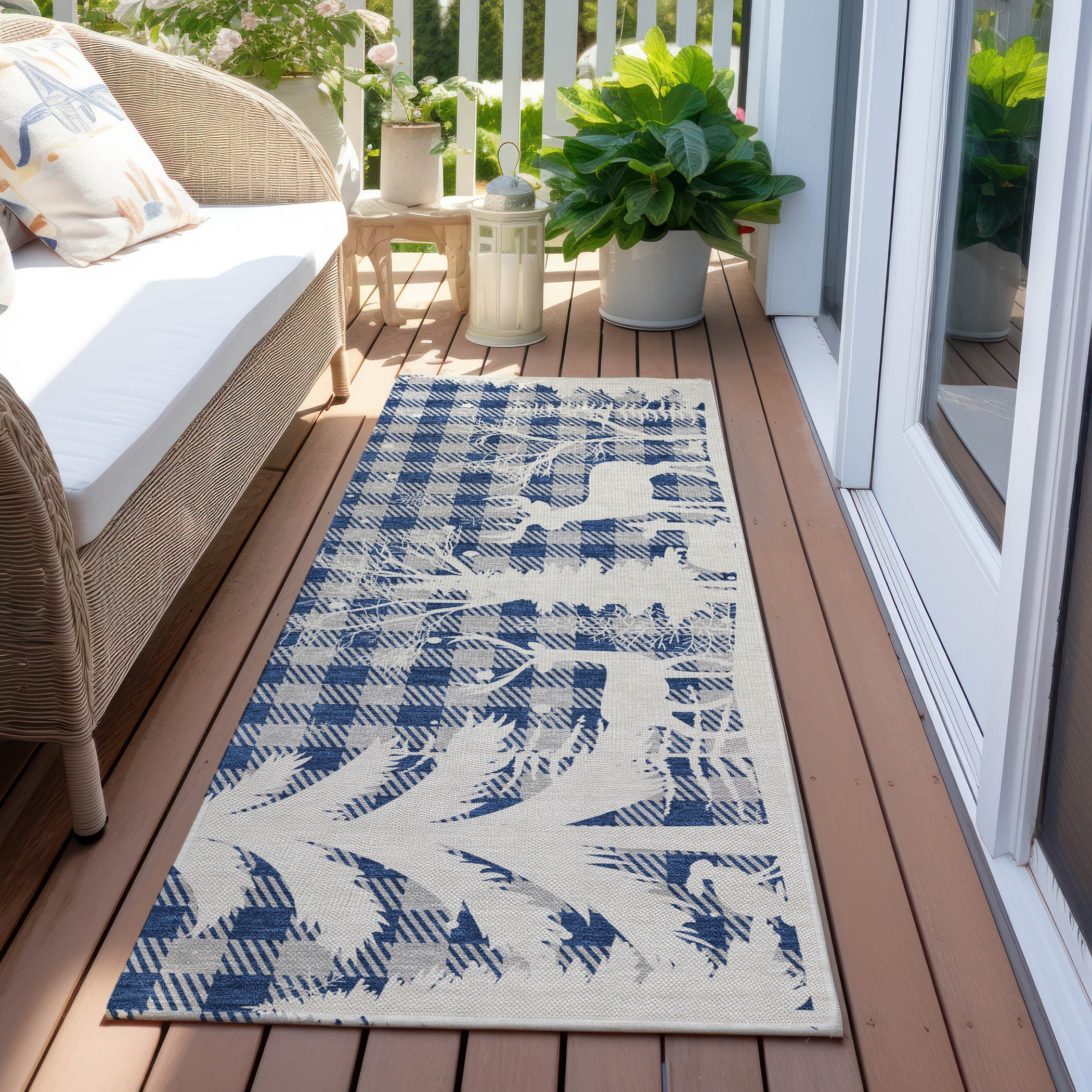 Luxury Machine Washable Indoor/Outdoor Holiday WN32 Blue Rug 2'3" x 7'6" #shape_Runner