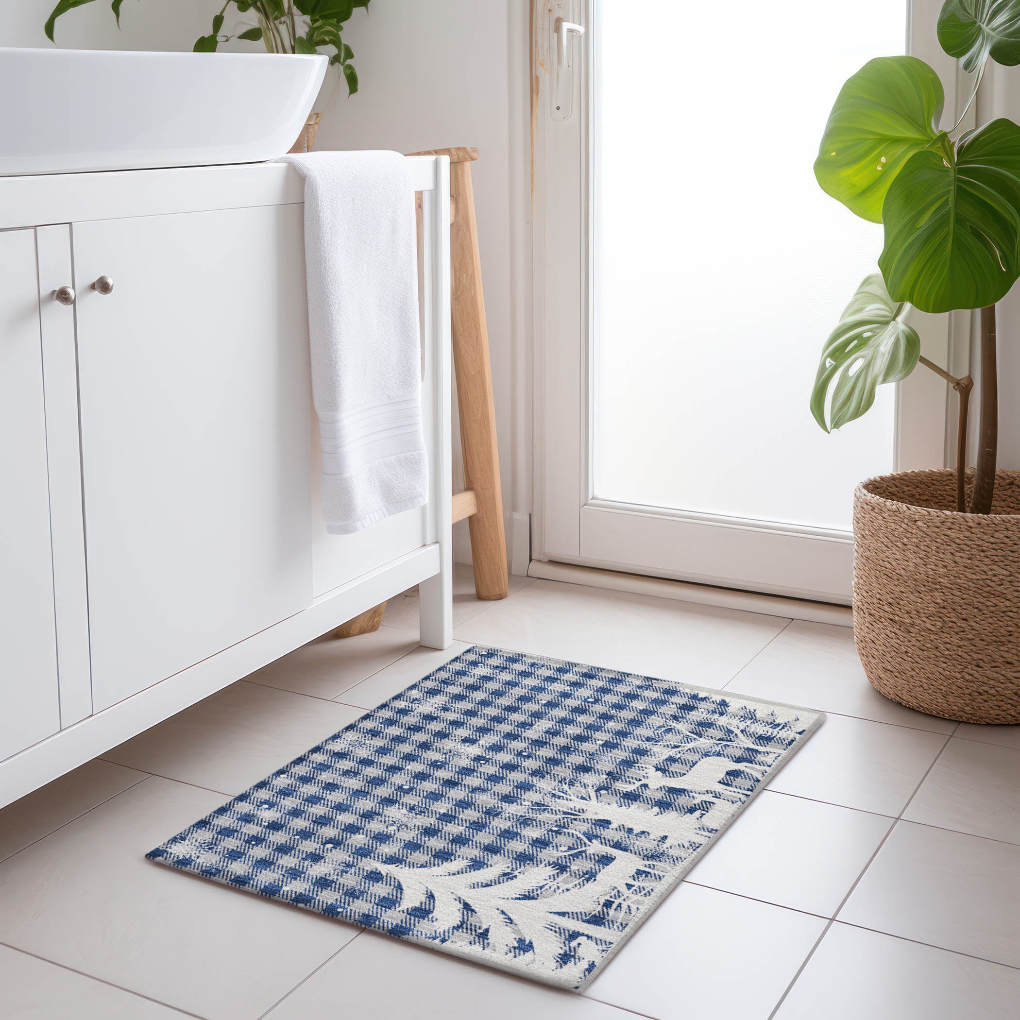 Luxury Machine Washable Indoor/Outdoor Holiday WN32 Blue Rug 1'8" x 2'6" #shape_Rectangle