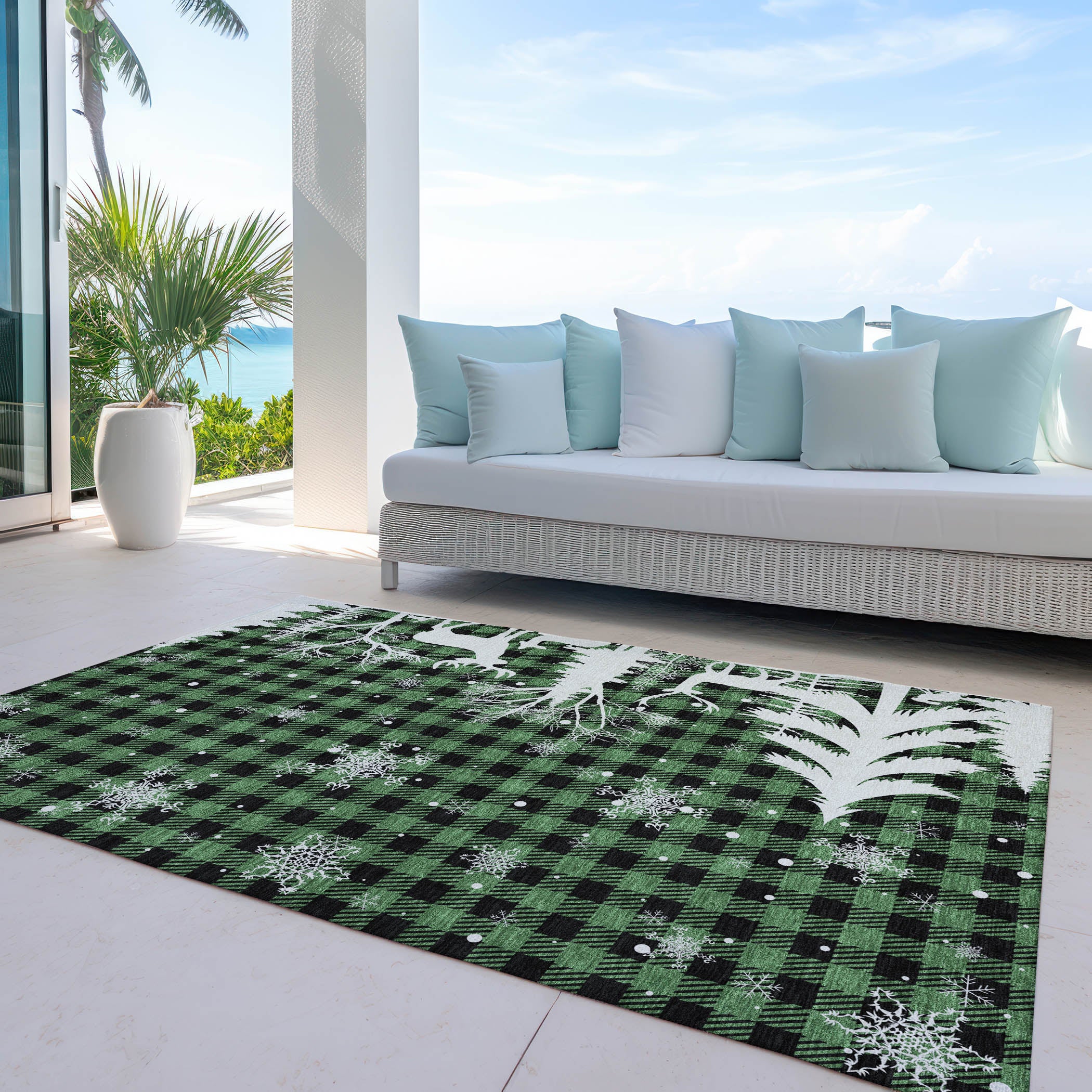 Luxury Machine Washable Indoor/Outdoor Holiday WN32 Green Rug 2'6" x 3'10" #shape_Rectangle