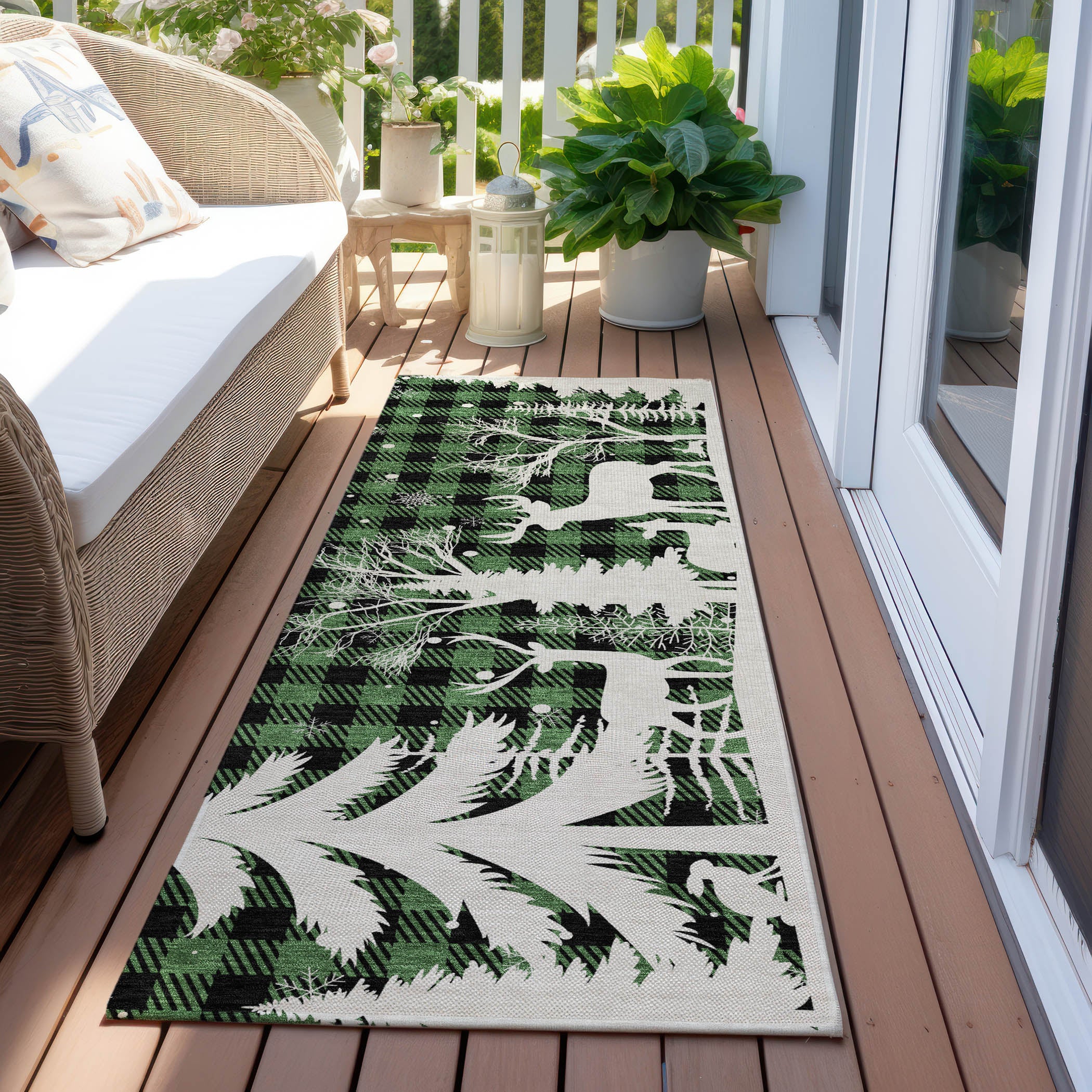 Luxury Machine Washable Indoor/Outdoor Holiday WN32 Green Rug 2'3" x 7'6" #shape_Runner