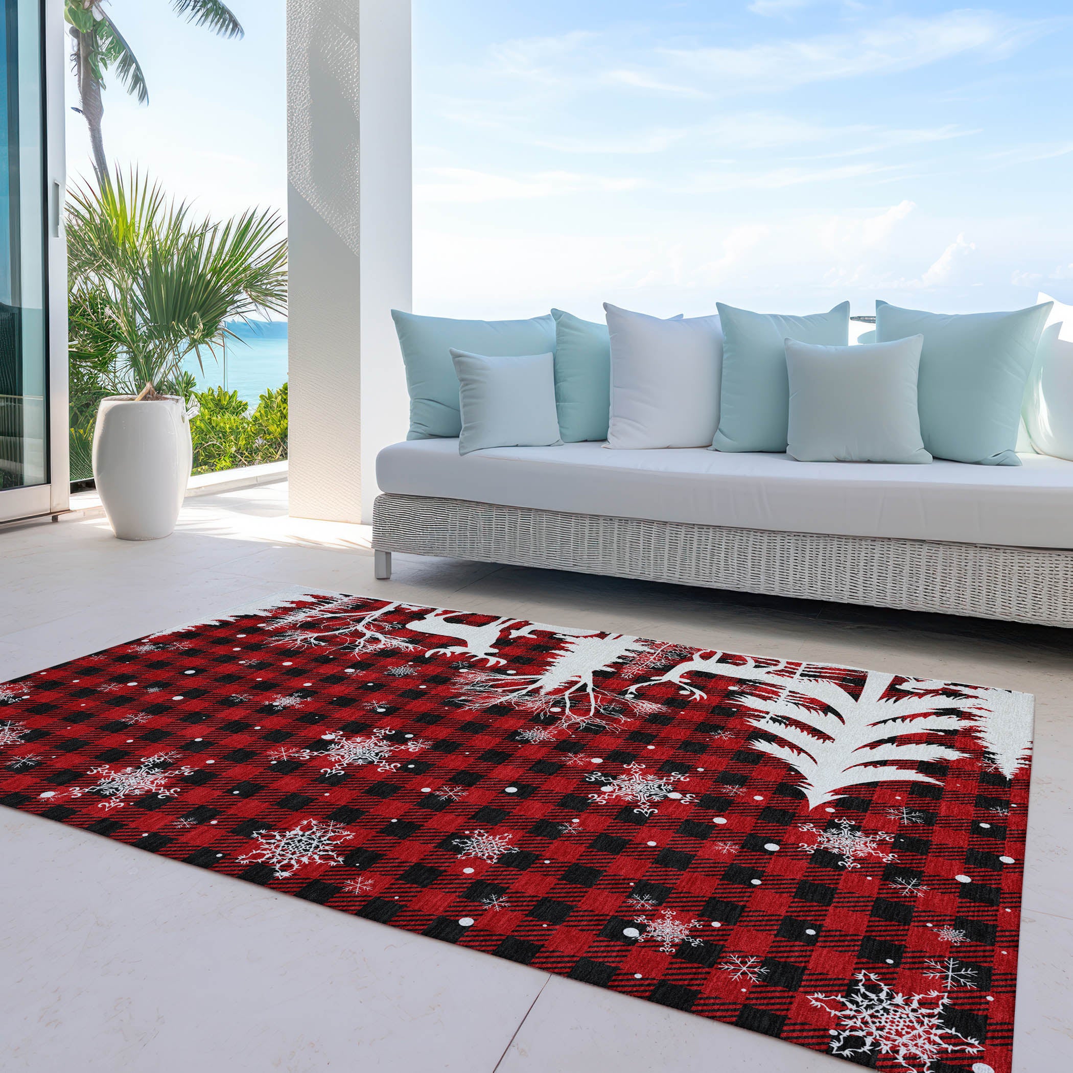 Luxury Machine Washable Indoor/Outdoor Holiday WN32 Red Rug 2'6" x 3'10" #shape_Rectangle