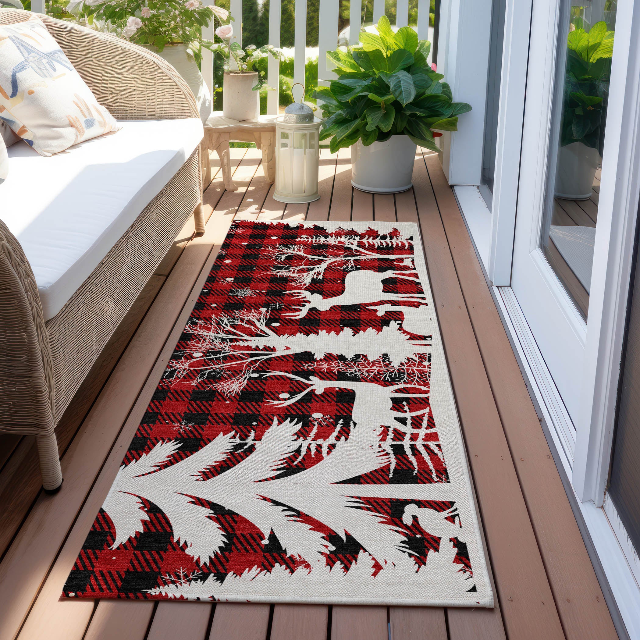 Luxury Machine Washable Indoor/Outdoor Holiday WN32 Red Rug 2'3" x 7'6" #shape_Runner