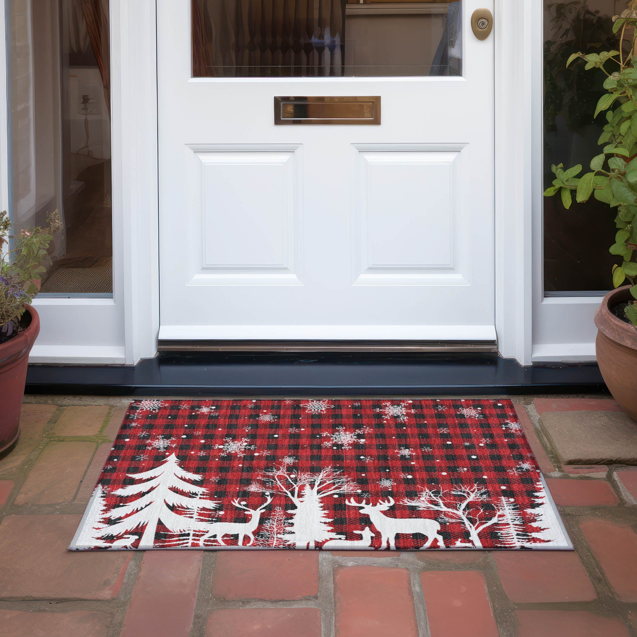 Luxury Machine Washable Indoor/Outdoor Holiday WN32 Red Rug 1'8" x 2'6" #shape_Rectangle