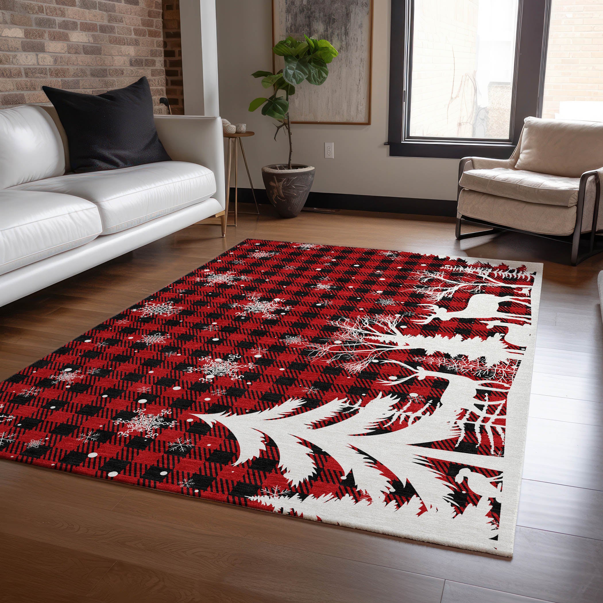 Luxury Machine Washable Indoor/Outdoor Holiday WN32 Red Rug 2'6" x 3'10" #shape_Rectangle