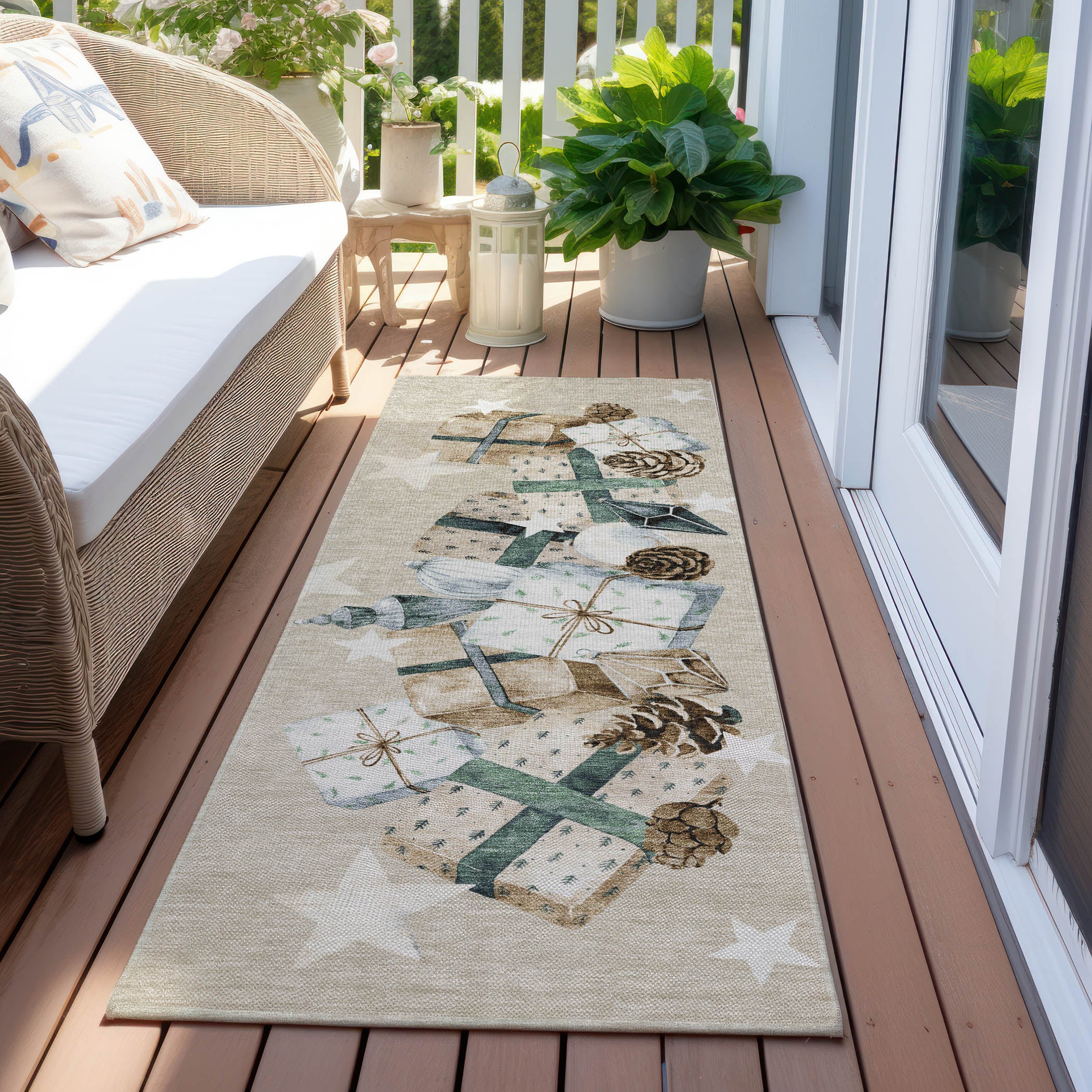 Luxury Machine Washable Indoor/Outdoor Holiday WN33 Beige Ivory Rug 2'3" x 7'6" #shape_Runner