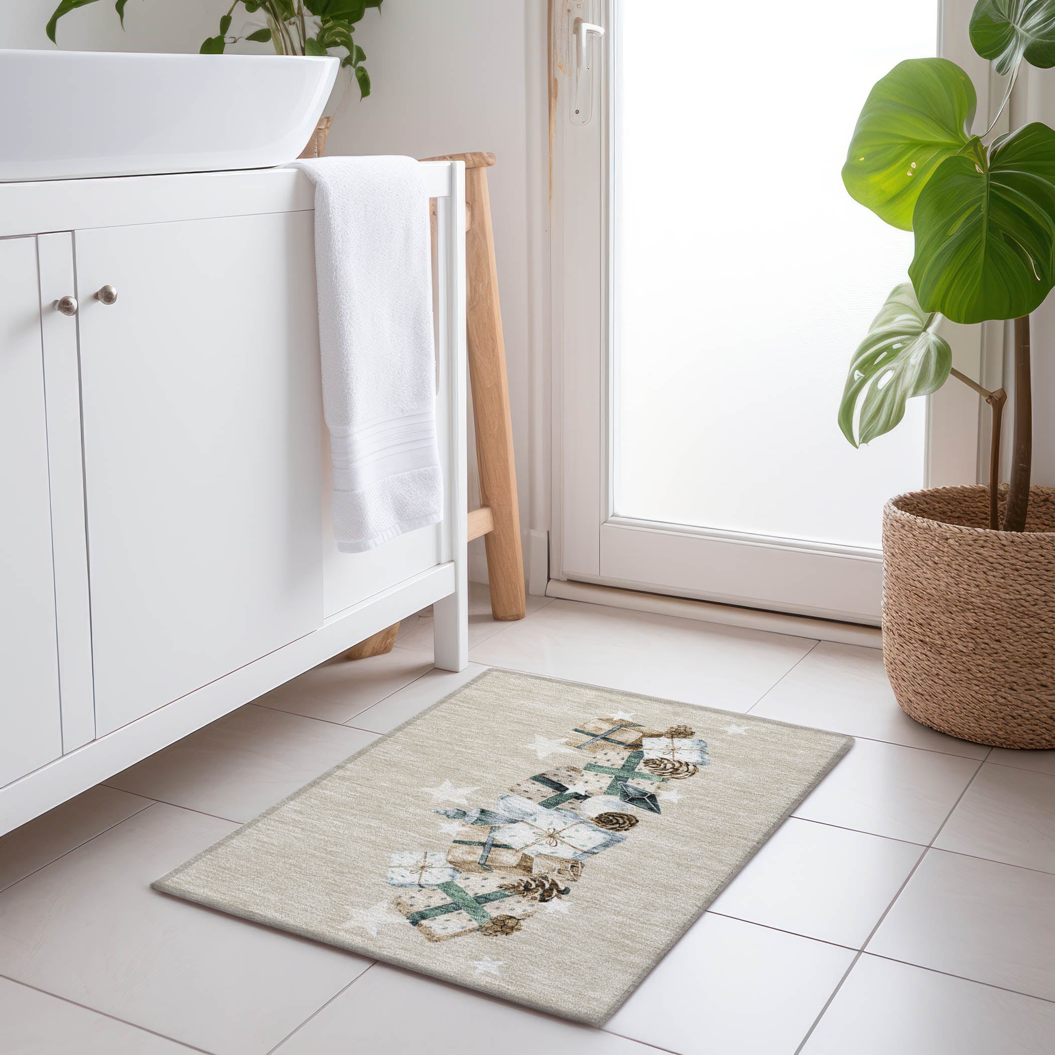 Luxury Machine Washable Indoor/Outdoor Holiday WN33 Beige Ivory Rug 1'8" x 2'6" #shape_Rectangle