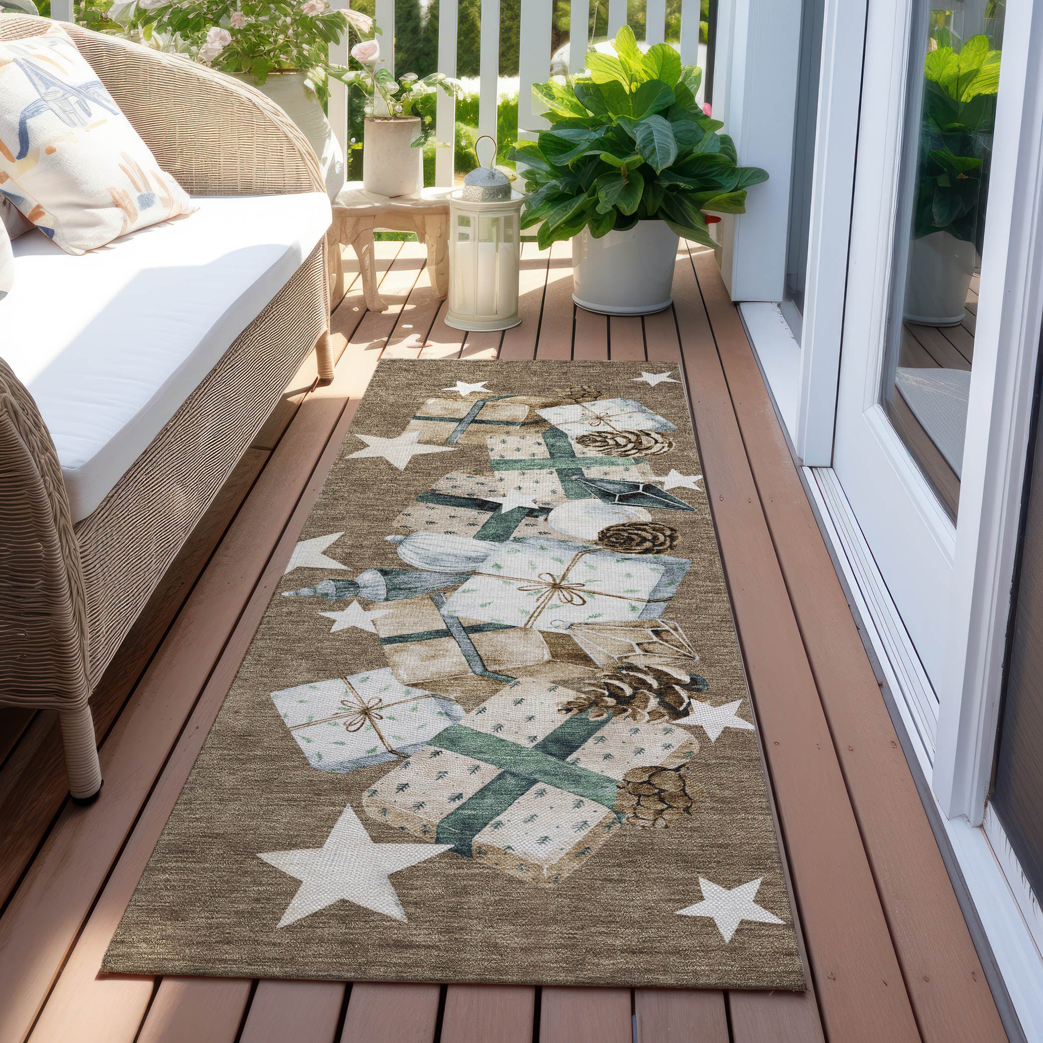 Luxury Machine Washable Indoor/Outdoor Holiday WN33 Brown Rug 2'3" x 7'6" #shape_Runner
