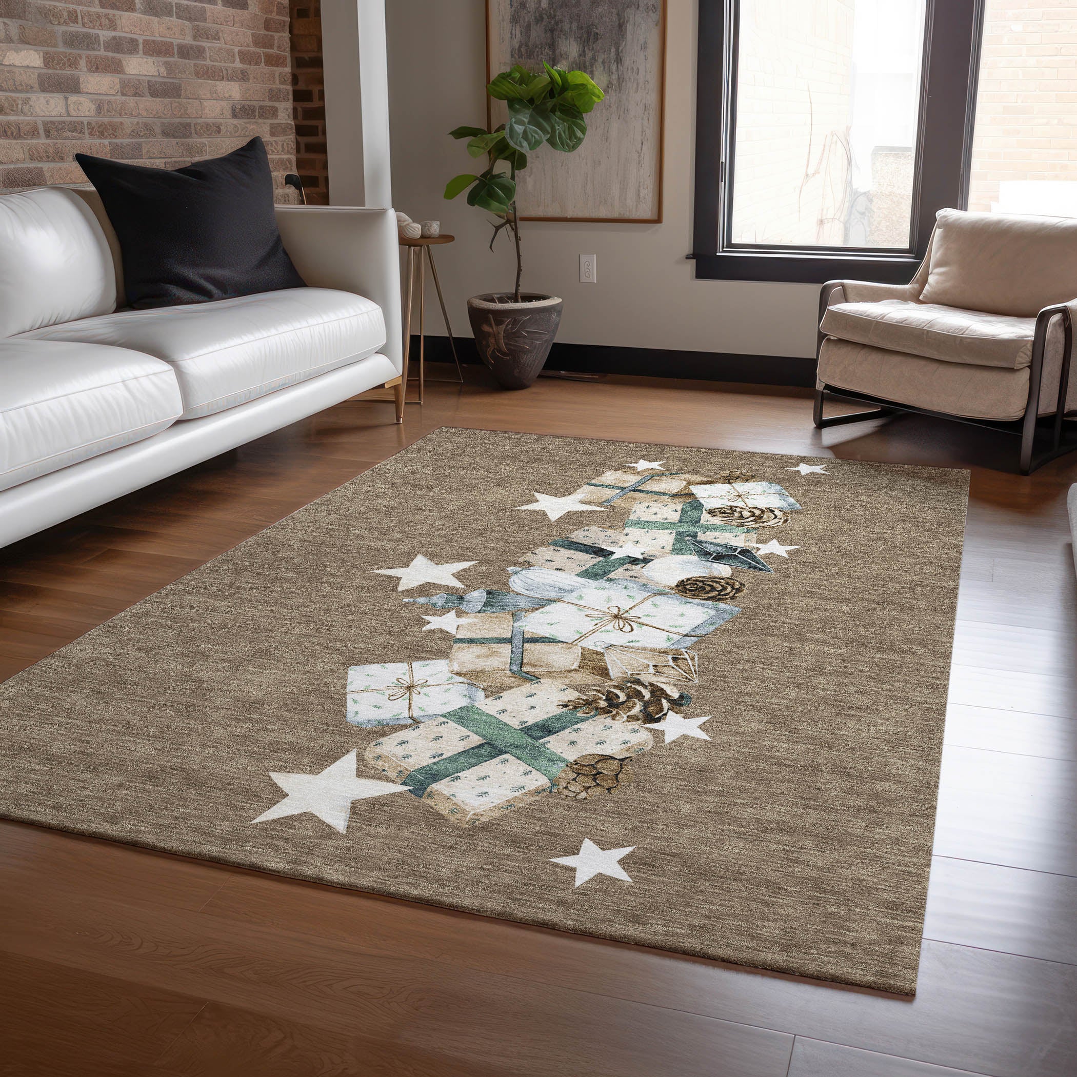 Luxury Machine Washable Indoor/Outdoor Holiday WN33 Brown Rug 2'6" x 3'10" #shape_Rectangle