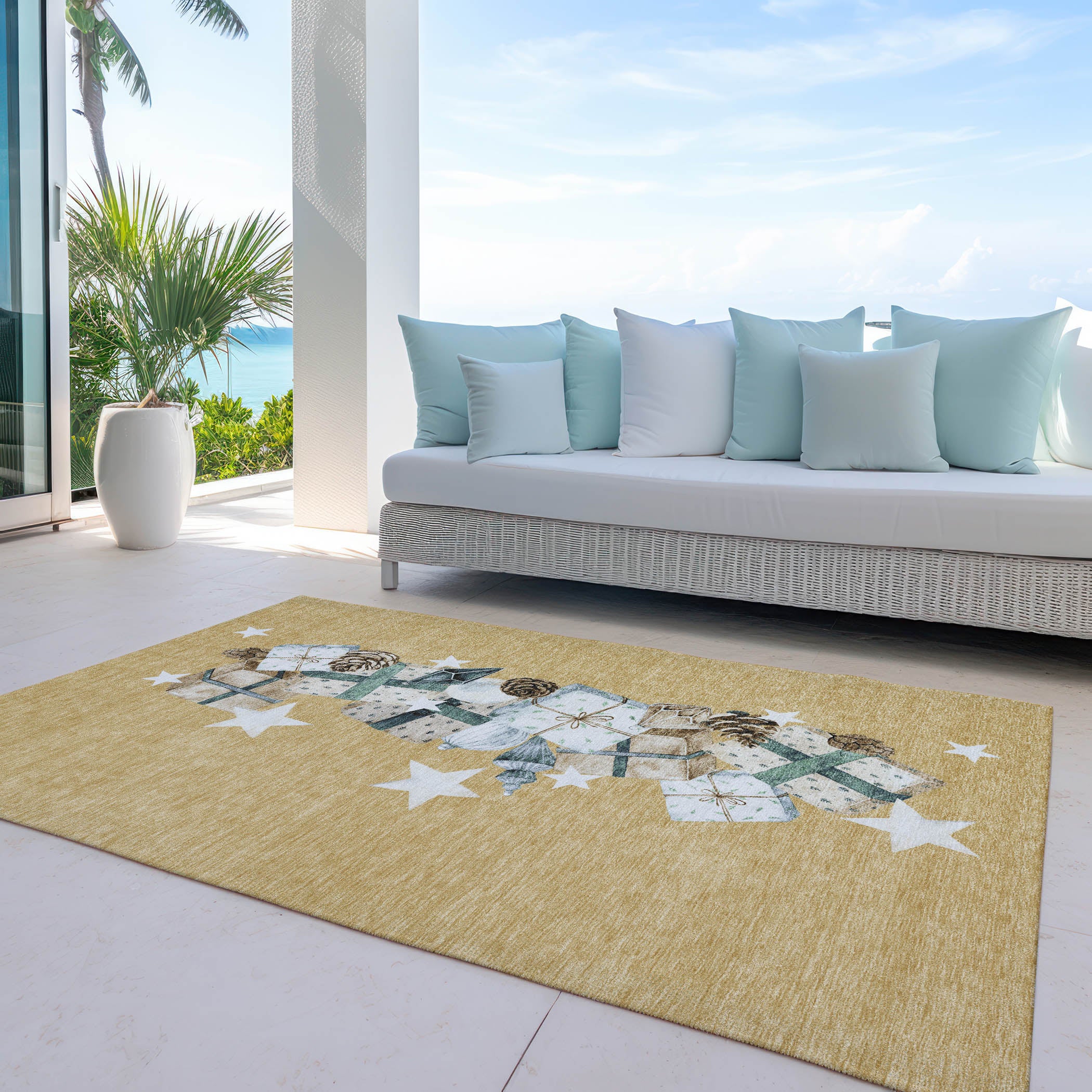 Luxury Machine Washable Indoor/Outdoor Holiday WN33 Gold Rug 2'6" x 3'10" #shape_Rectangle