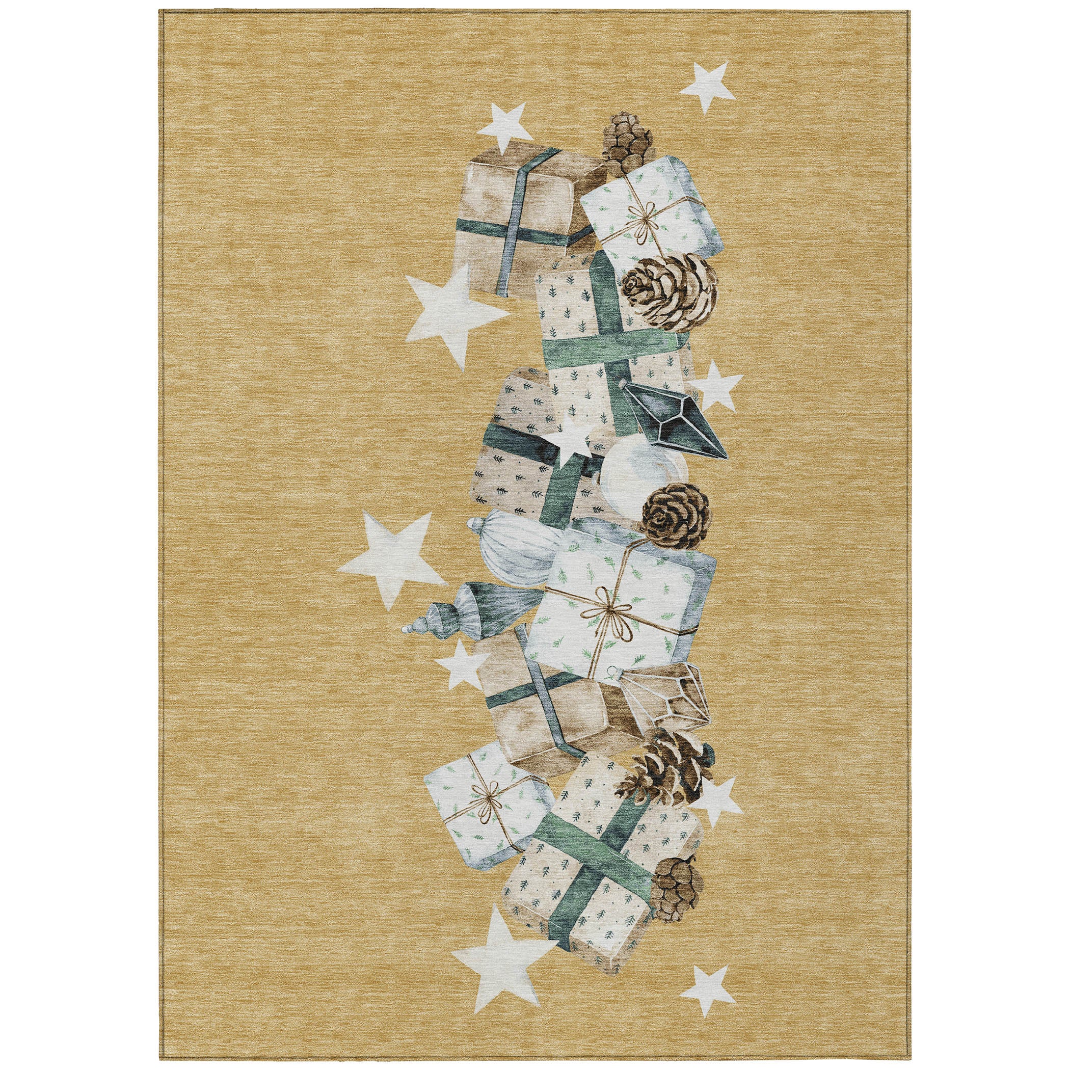 Luxury Machine Washable Indoor/Outdoor Holiday WN33 Gold Rug 2'6" x 3'10" #shape_Rectangle