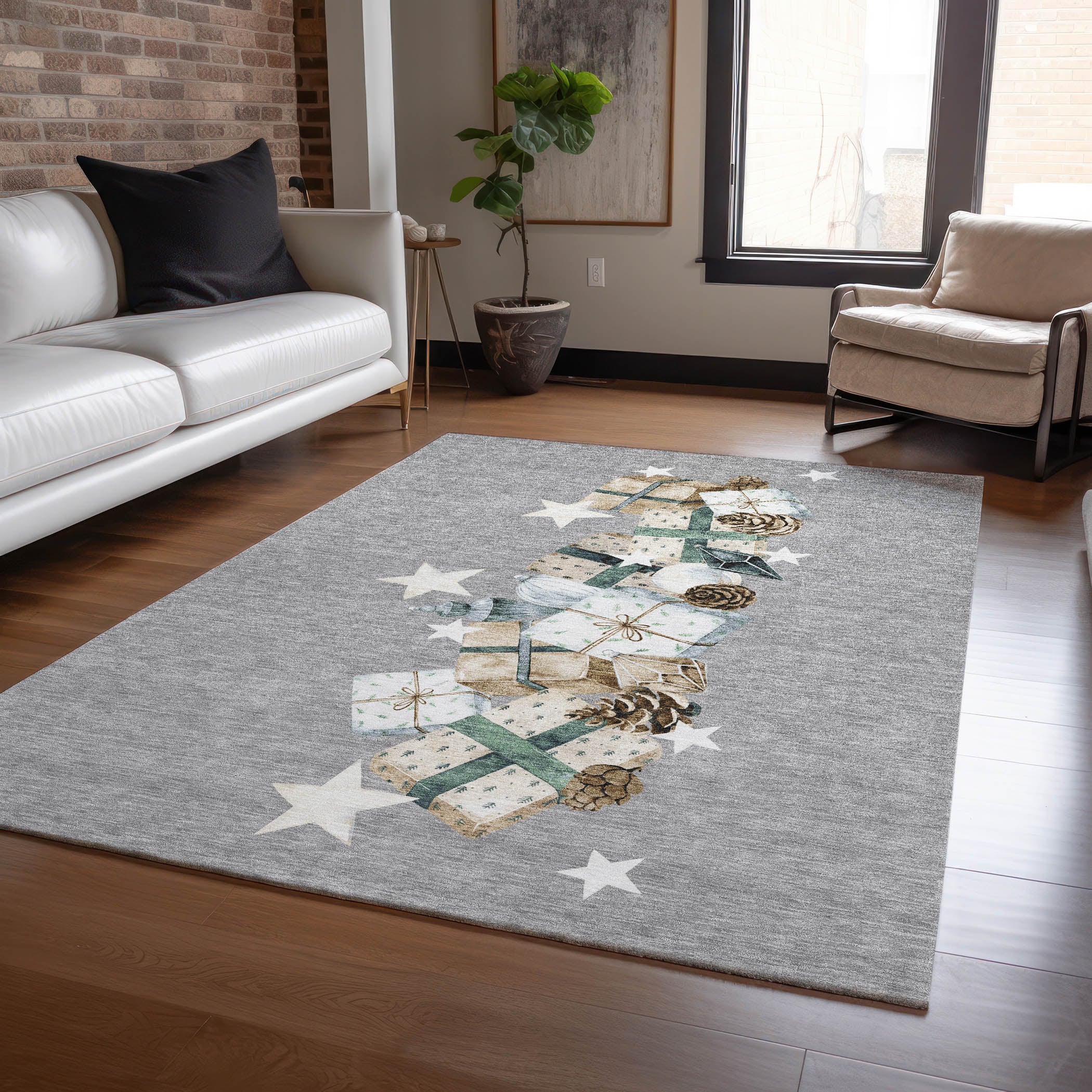 Luxury Machine Washable Indoor/Outdoor Holiday WN33 Gray Rug 2'6" x 3'10" #shape_Rectangle