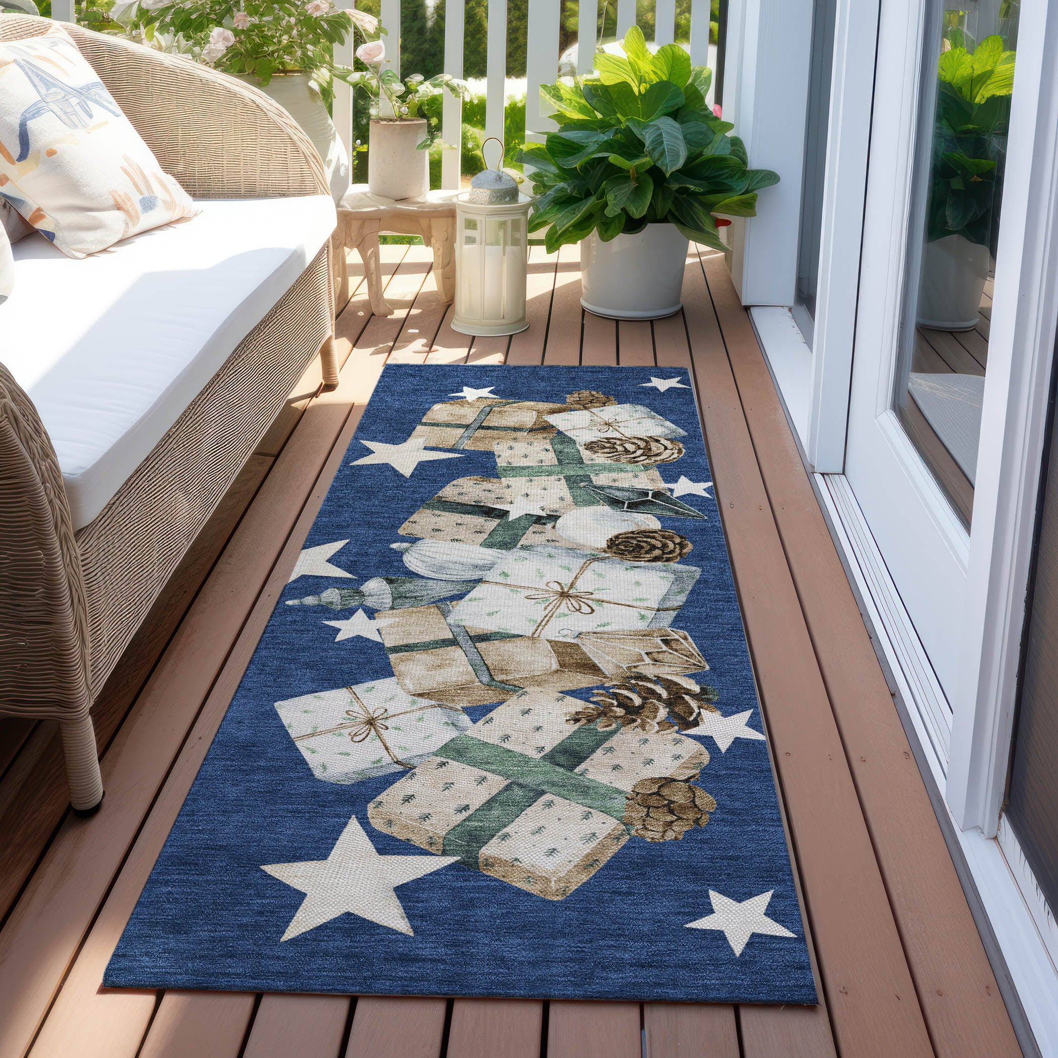 Luxury Machine Washable Indoor/Outdoor Holiday WN33 Navy Blue Rug 2'3" x 7'6" #shape_Runner