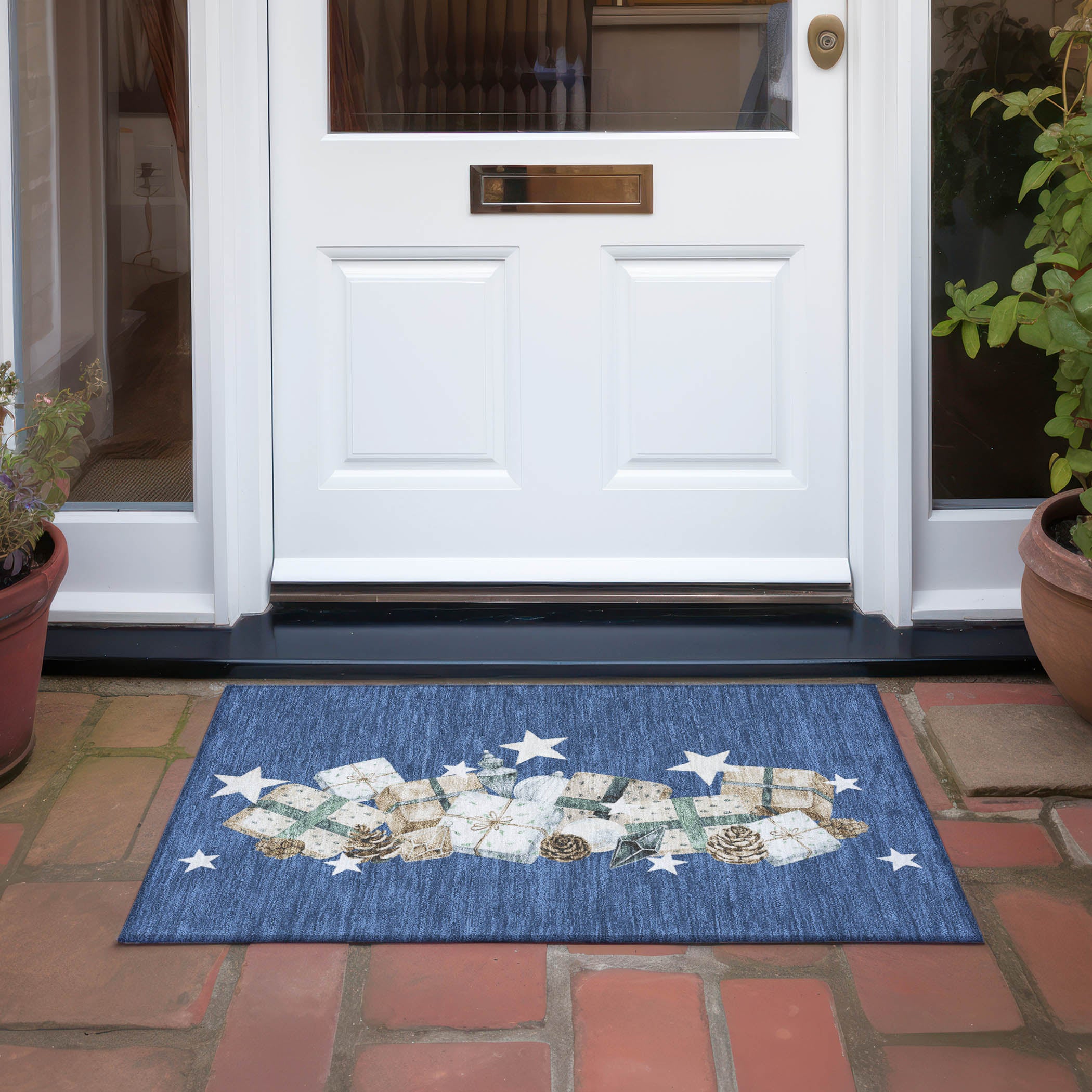 Luxury Machine Washable Indoor/Outdoor Holiday WN33 Navy Blue Rug 1'8" x 2'6" #shape_Rectangle