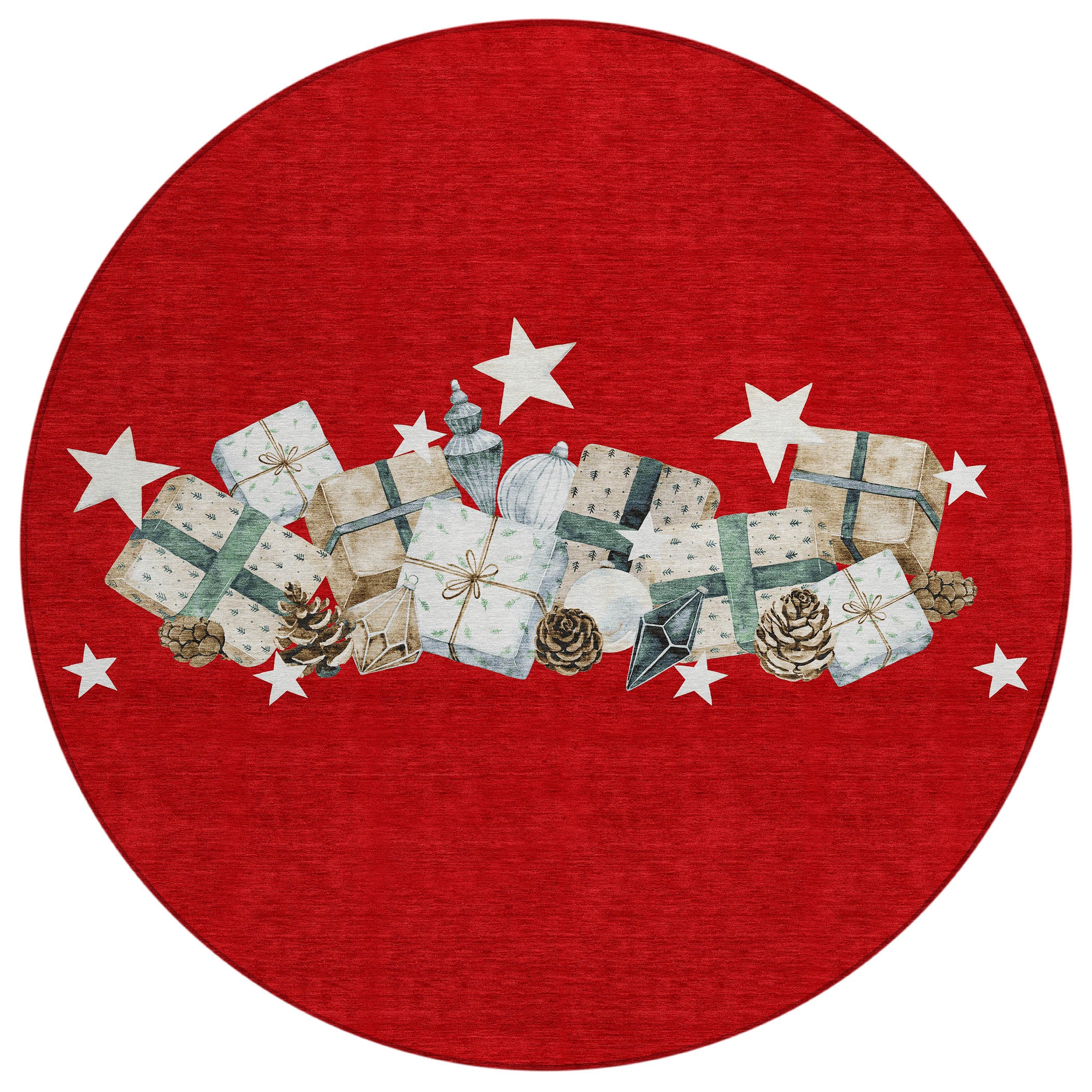 Luxury Machine Washable Indoor/Outdoor Holiday WN33 Red Rug 8' x 8' #shape_Round