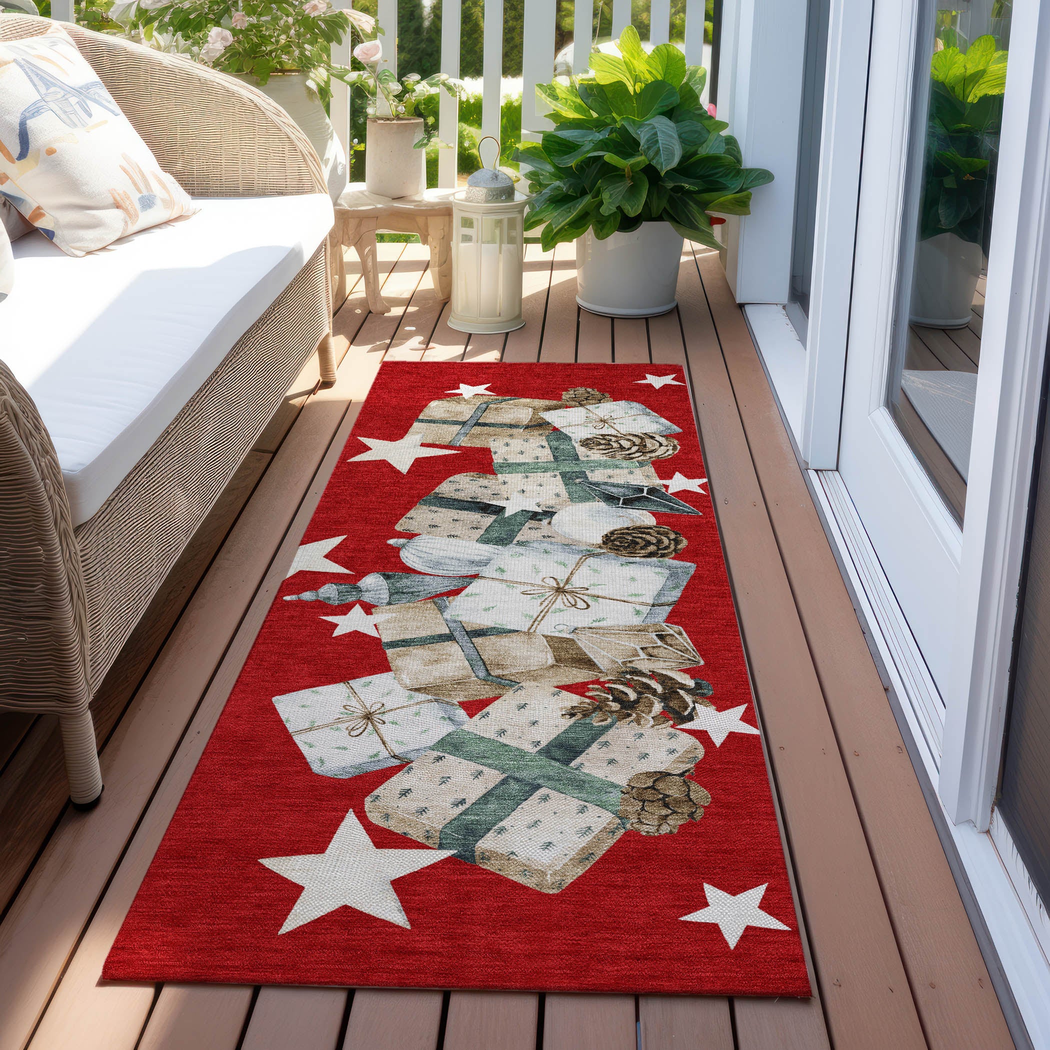 Luxury Machine Washable Indoor/Outdoor Holiday WN33 Red Rug 2'3" x 7'6" #shape_Runner