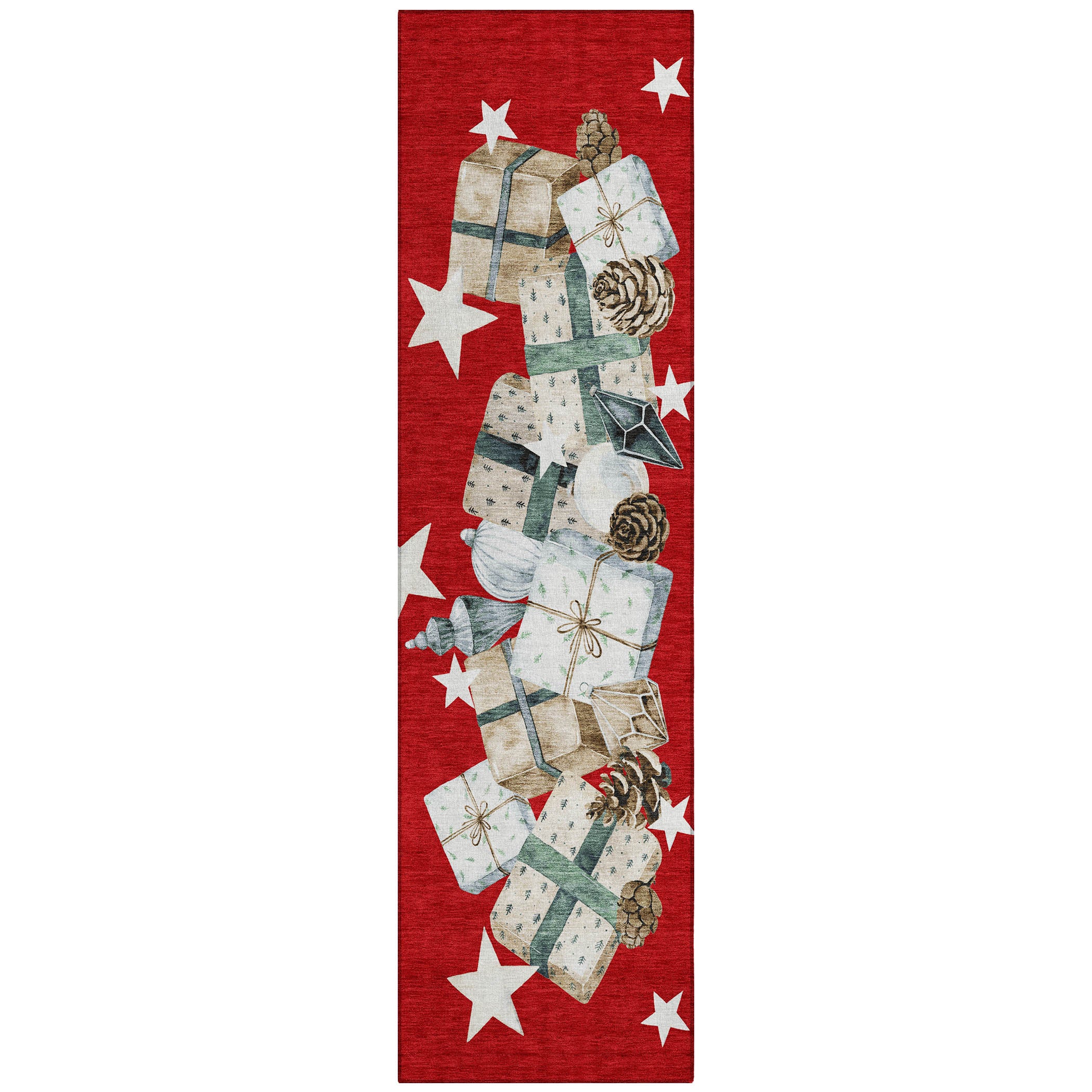 Luxury Machine Washable Indoor/Outdoor Holiday WN33 Red Rug 2'3" x 7'6" #shape_Runner