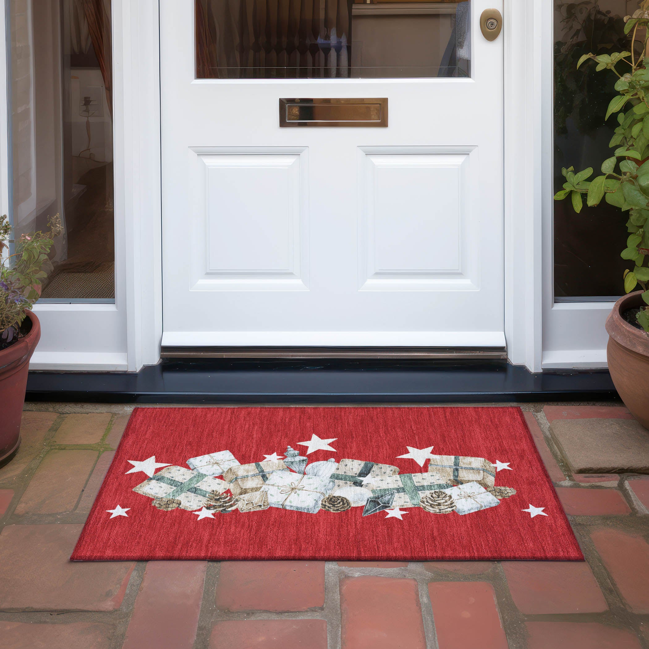 Luxury Machine Washable Indoor/Outdoor Holiday WN33 Red Rug 1'8" x 2'6" #shape_Rectangle