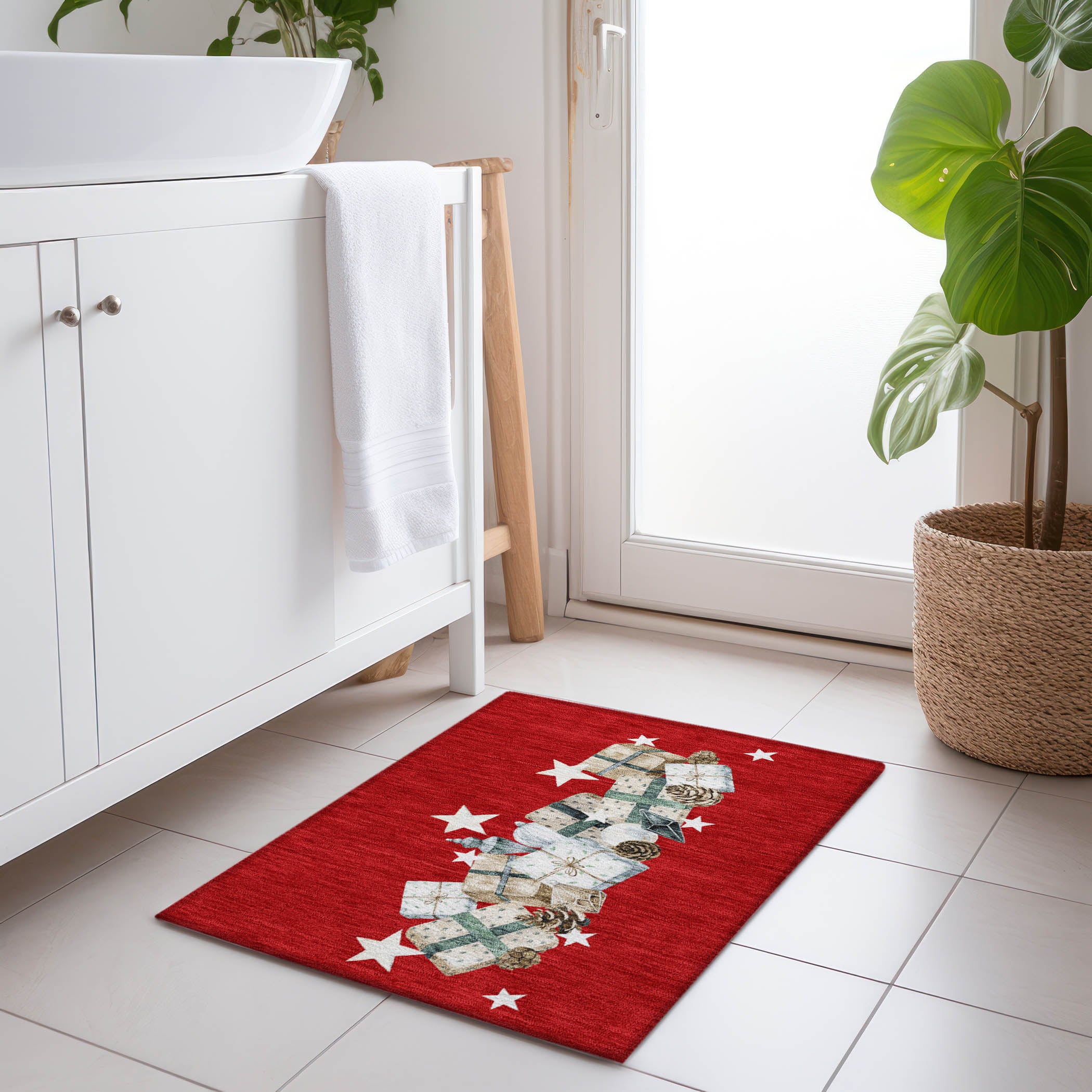 Luxury Machine Washable Indoor/Outdoor Holiday WN33 Red Rug 1'8" x 2'6" #shape_Rectangle