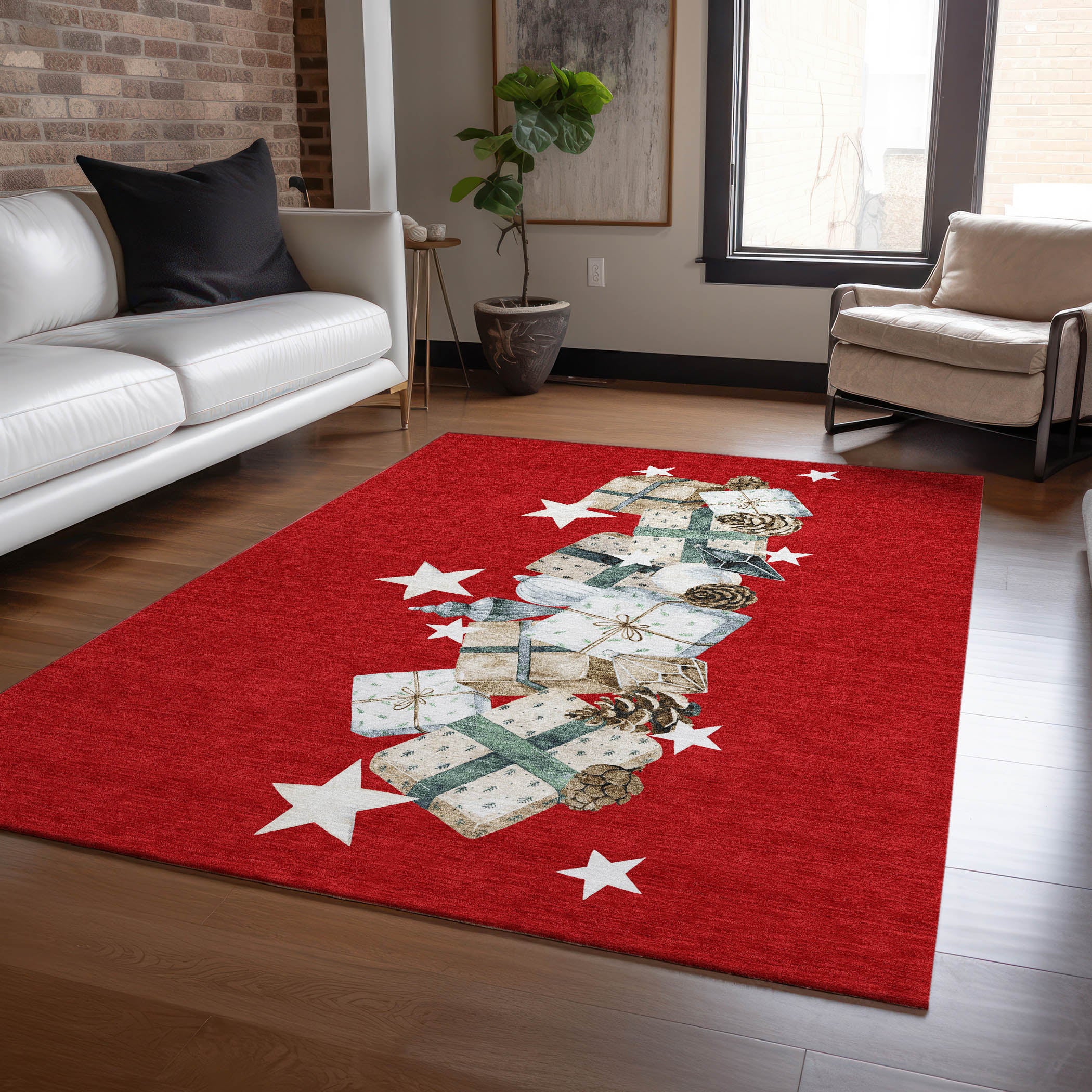 Luxury Machine Washable Indoor/Outdoor Holiday WN33 Red Rug 2'6" x 3'10" #shape_Rectangle
