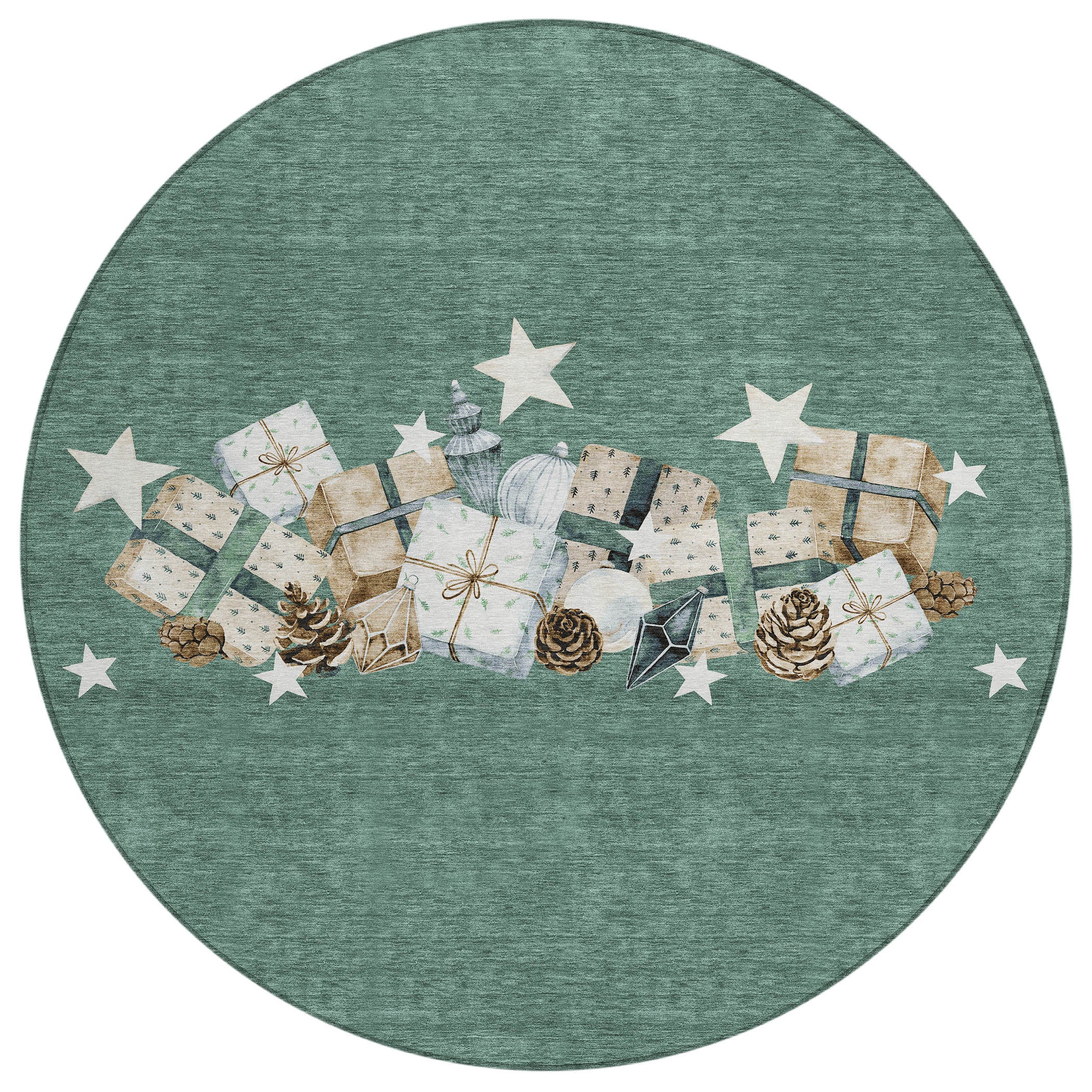 Luxury Machine Washable Indoor/Outdoor Holiday WN33 Seafoam Blue Rug 8' x 8' #shape_Round